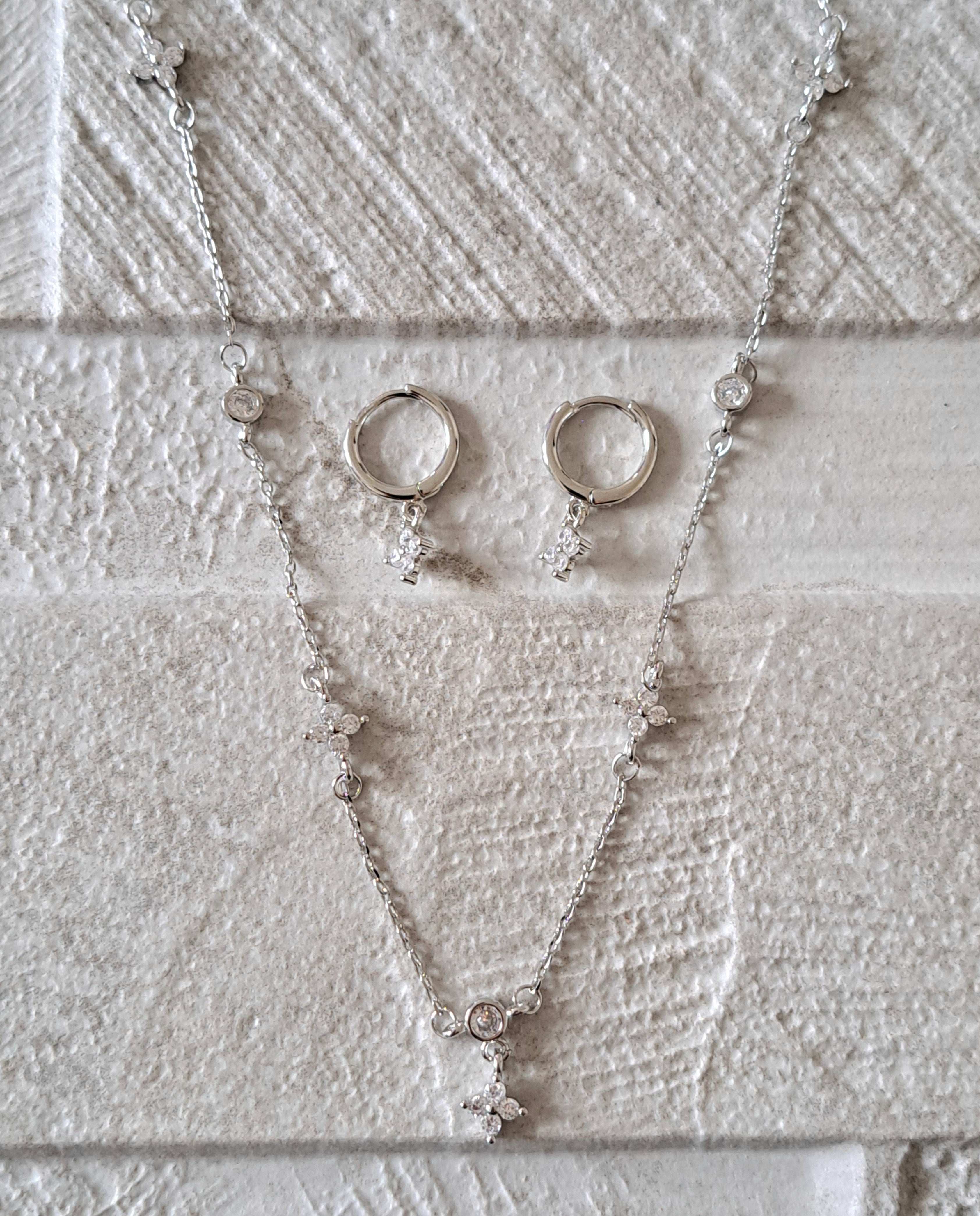 Sterling Silver Plated Swarovski Crystal Necklace & Earring Set