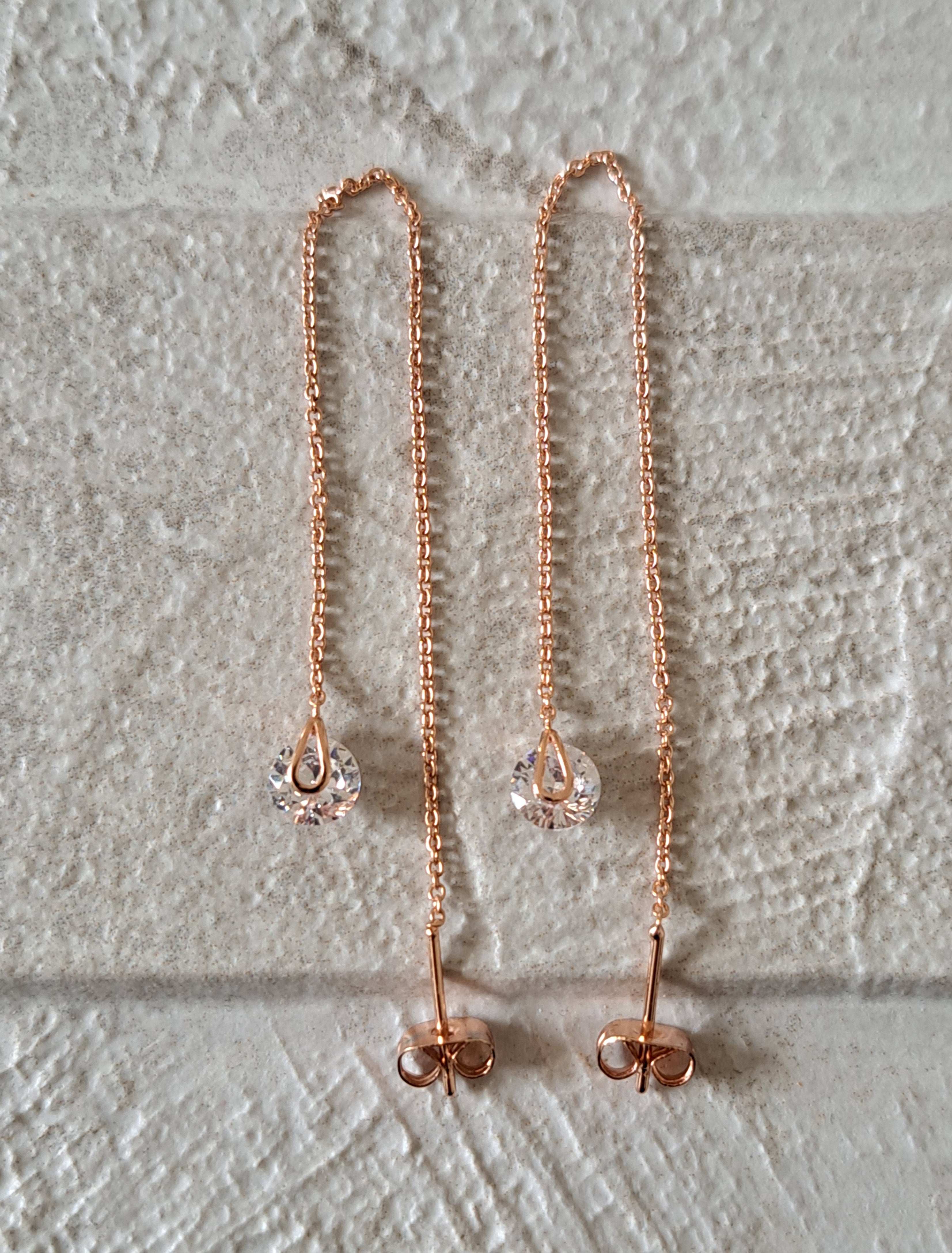 Rose Gold Swarovski Crystal Long Water Droplet Chain Earrings