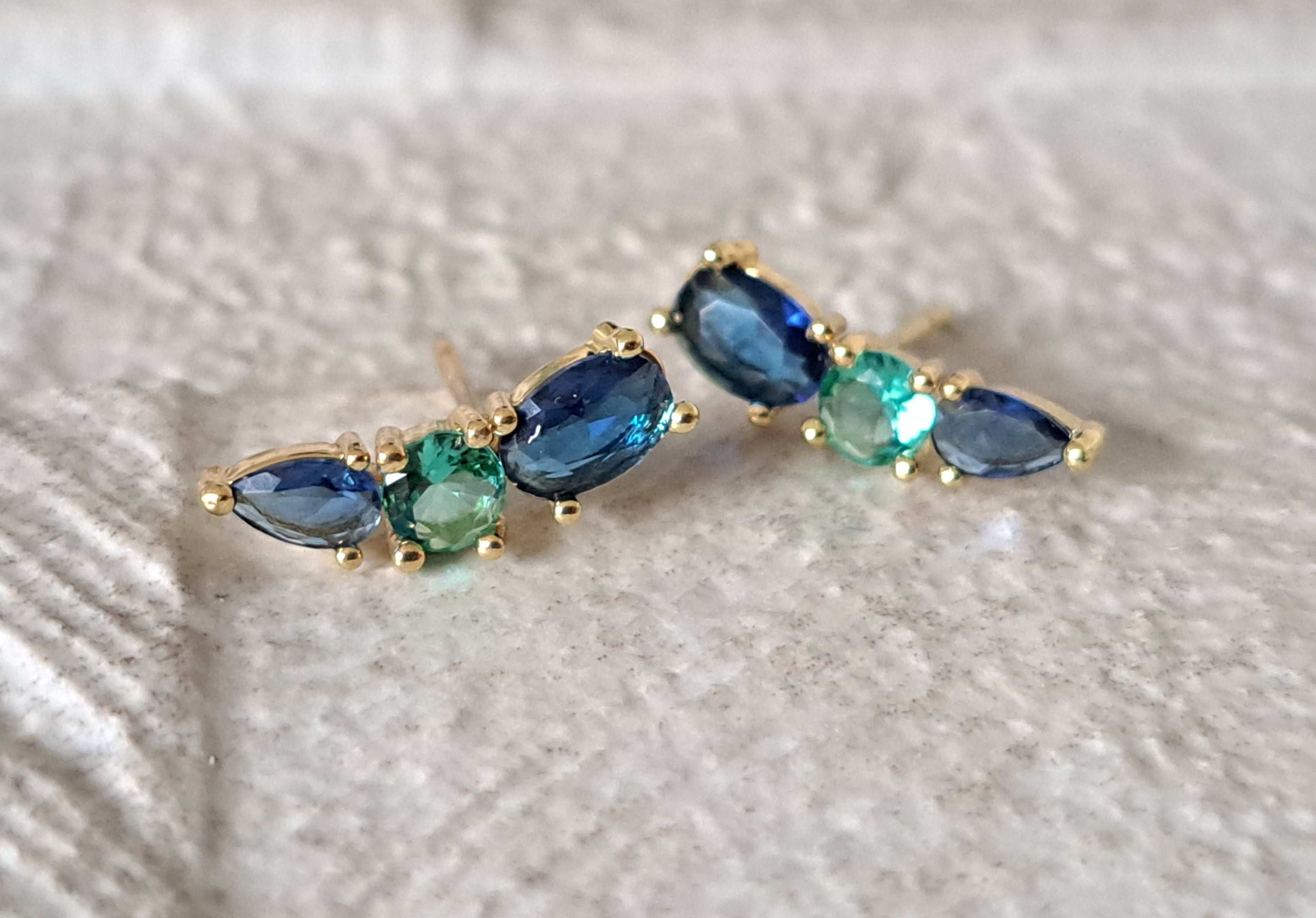 Gold Aqua Blue Swarovski Crystal Wing Leaf Earrings