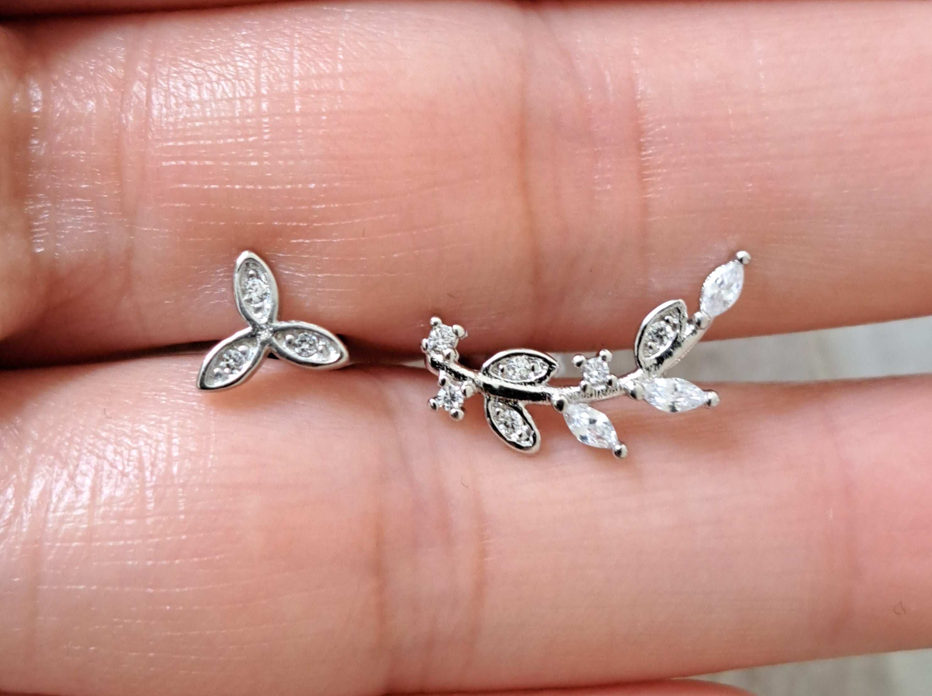 Silver Plated Swarovski Crystal Link Leaf Stud and Climber Earrings