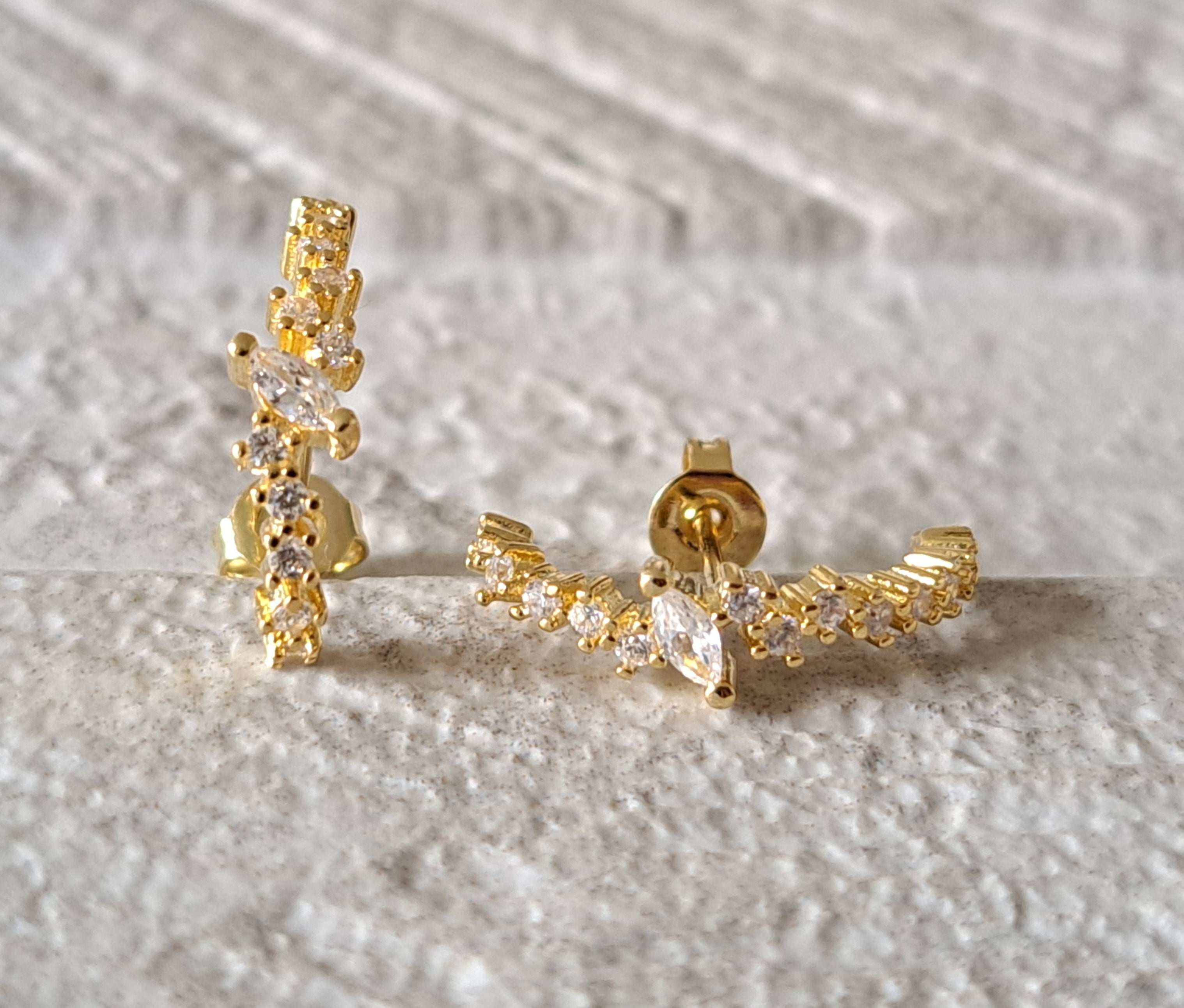 Gold Plated Swarovski Crystal Half Moon Earrings