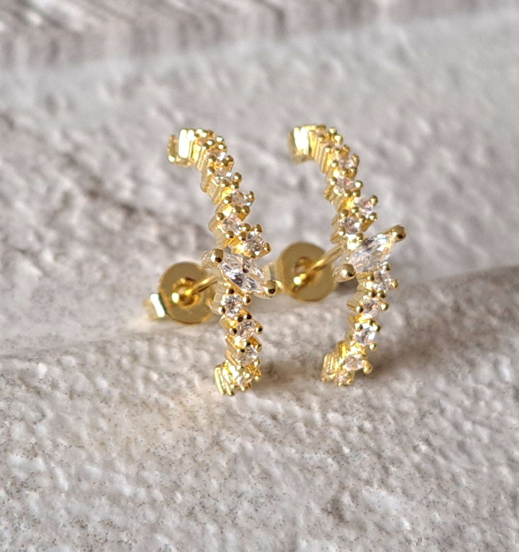 Gold Plated Swarovski Crystal Half Moon Earrings
