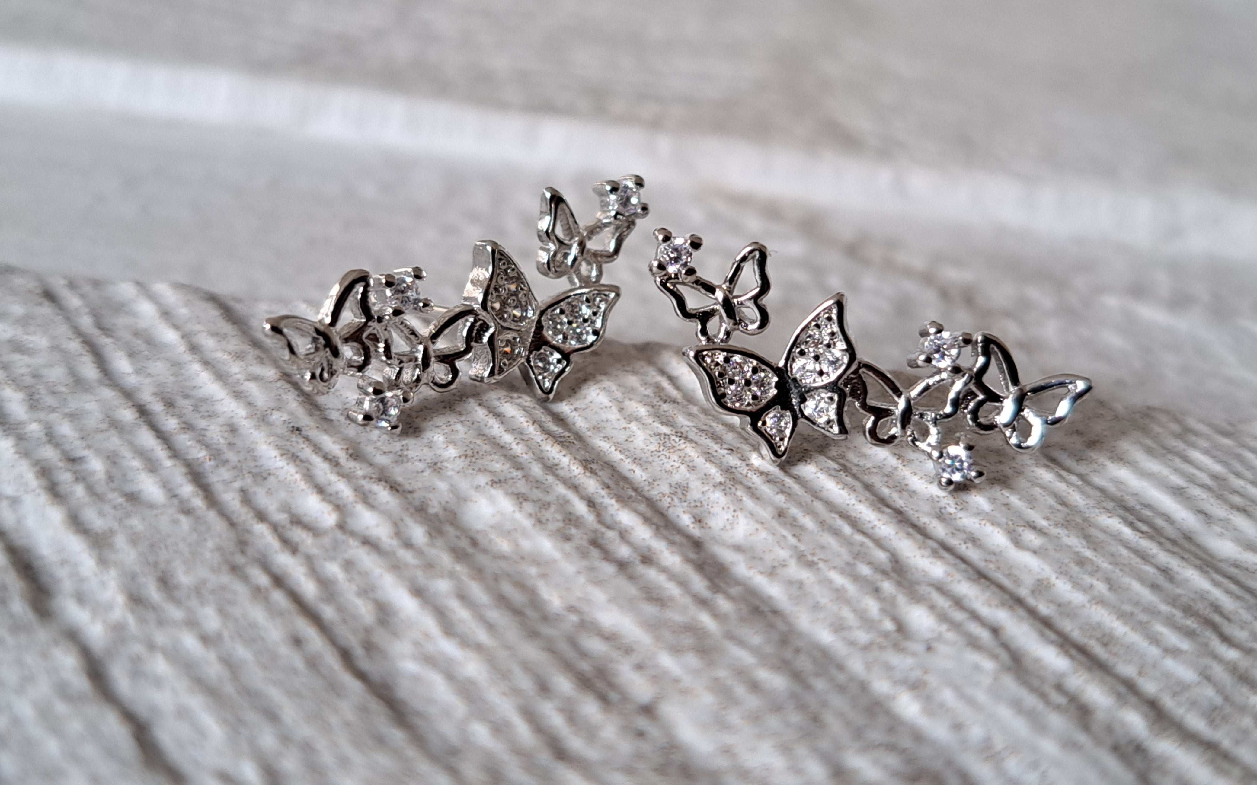 Silver Long Butterfly Swarovski Crystal Earrings