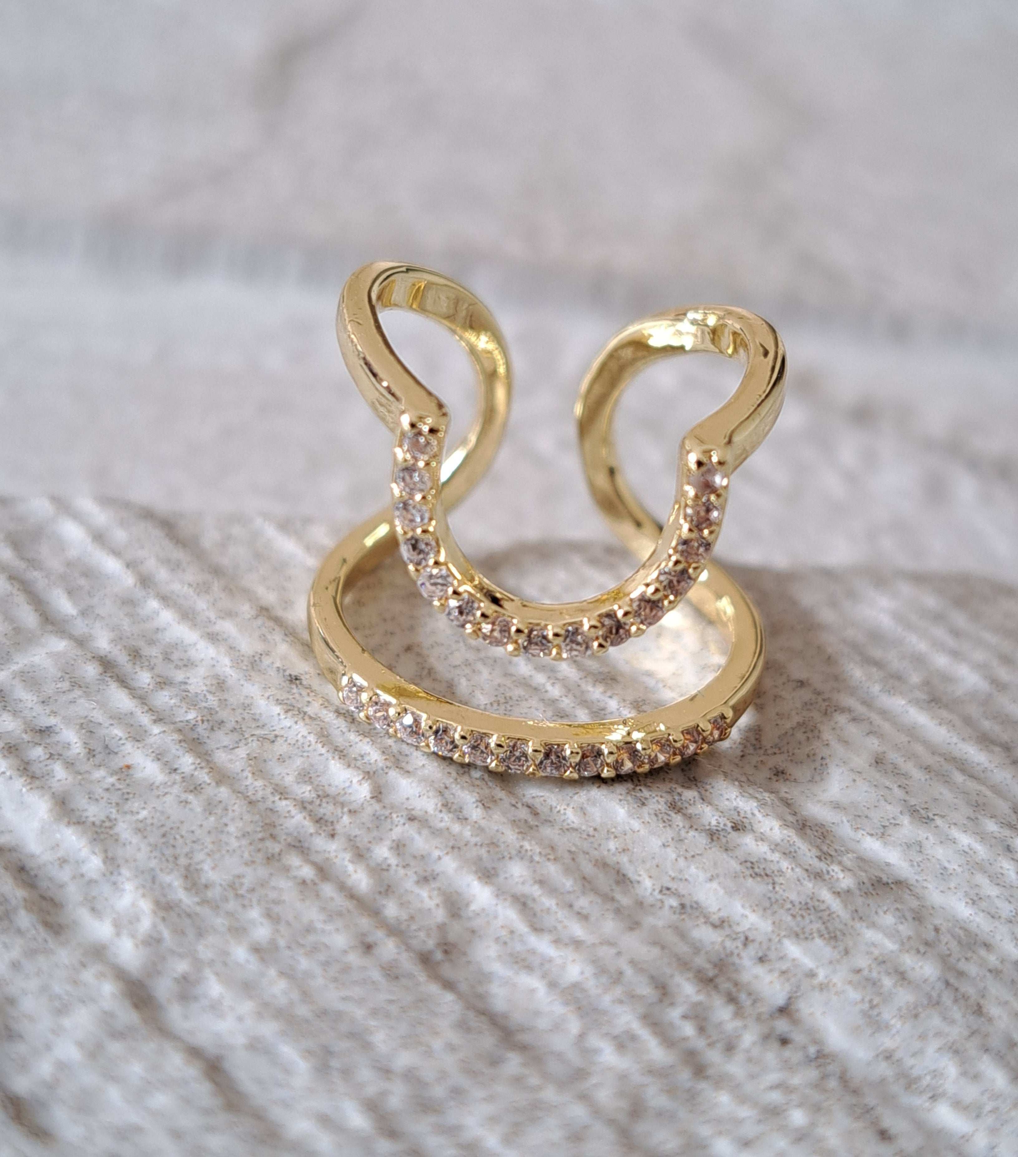 Gold Swarovski Crystal Curve Fingertip Nail Ring