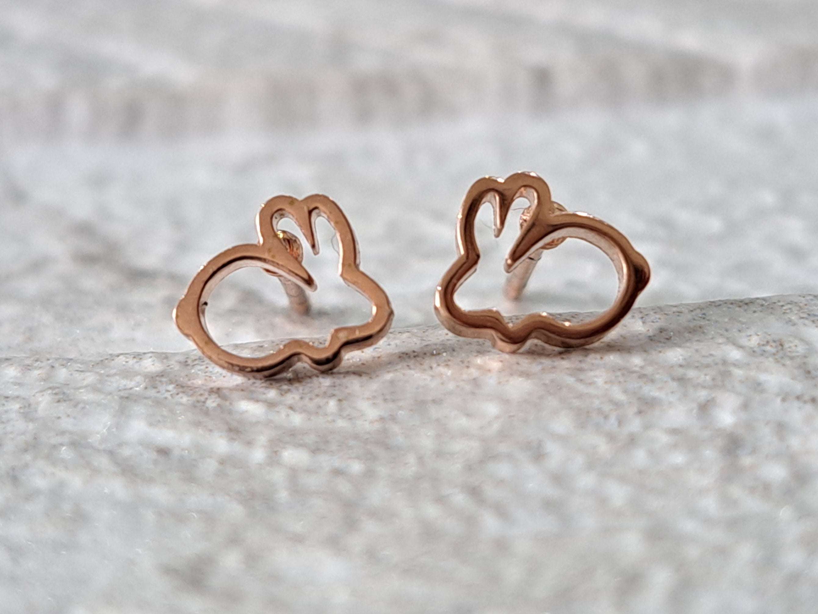 Rose Gold Small Hollow Rabbit Earrings