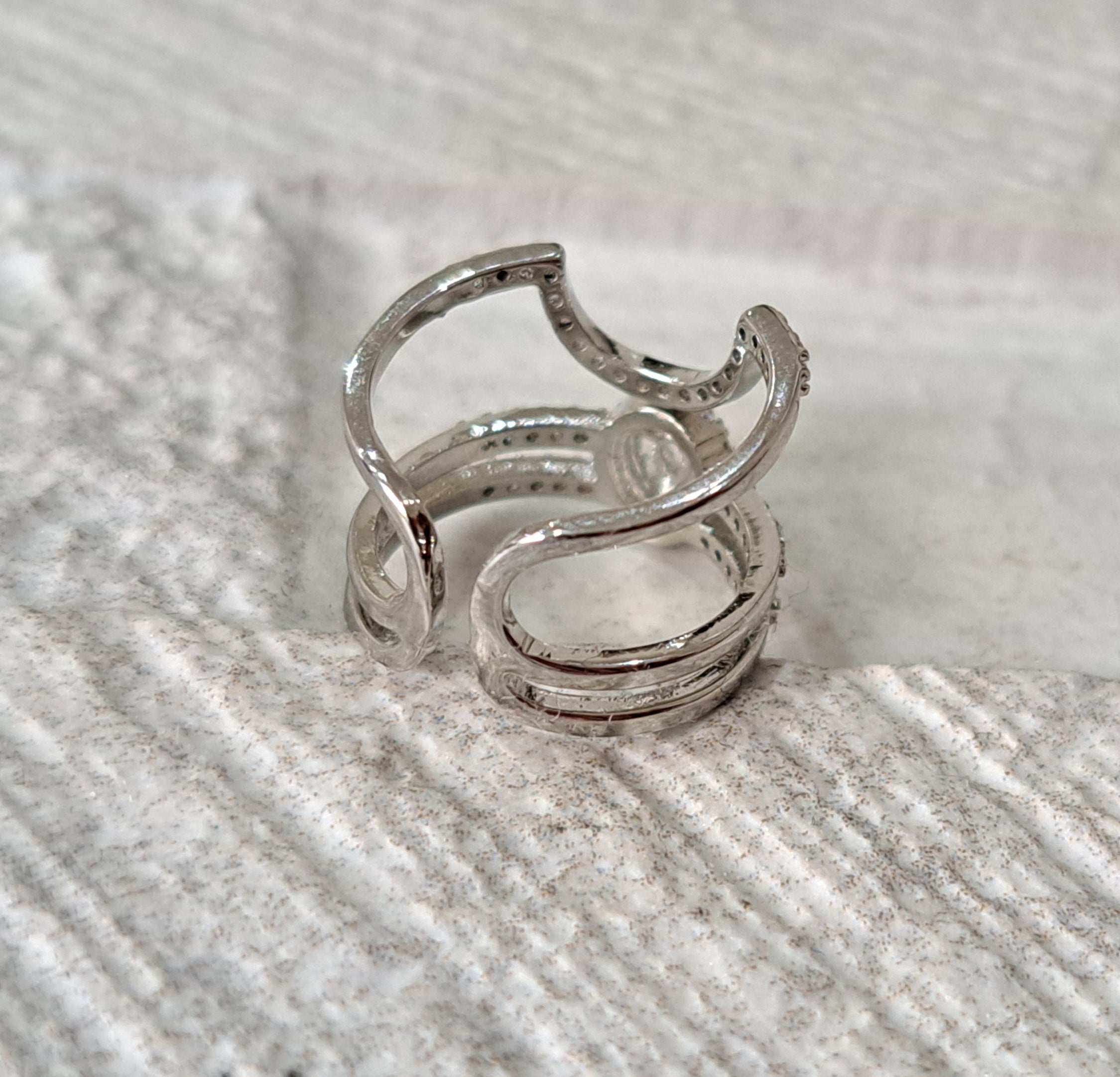 Silver Swarovski Crystal Curve Fingertip Nail Ring