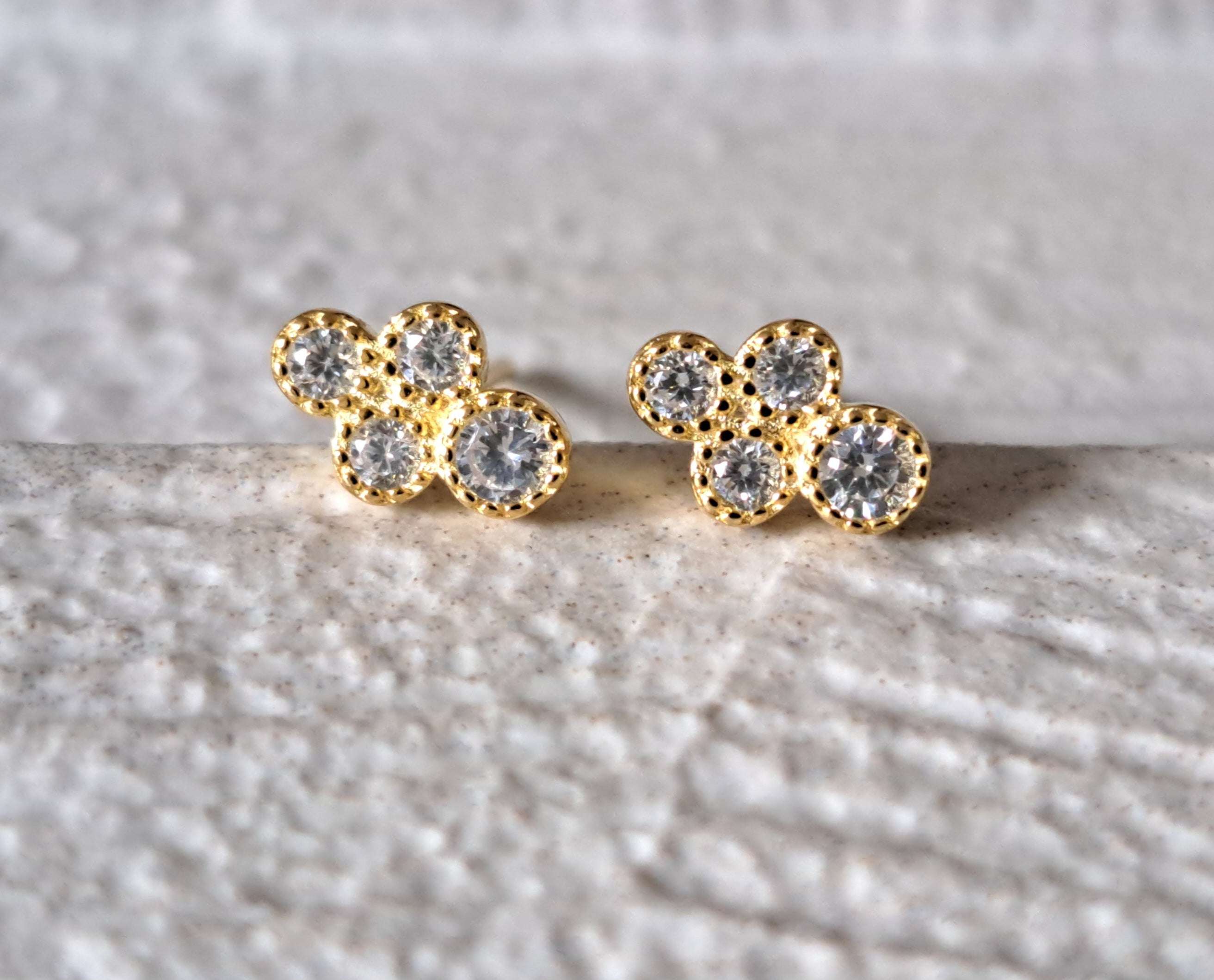 Gold Tiny Circle Swarovski Crystal Earrings