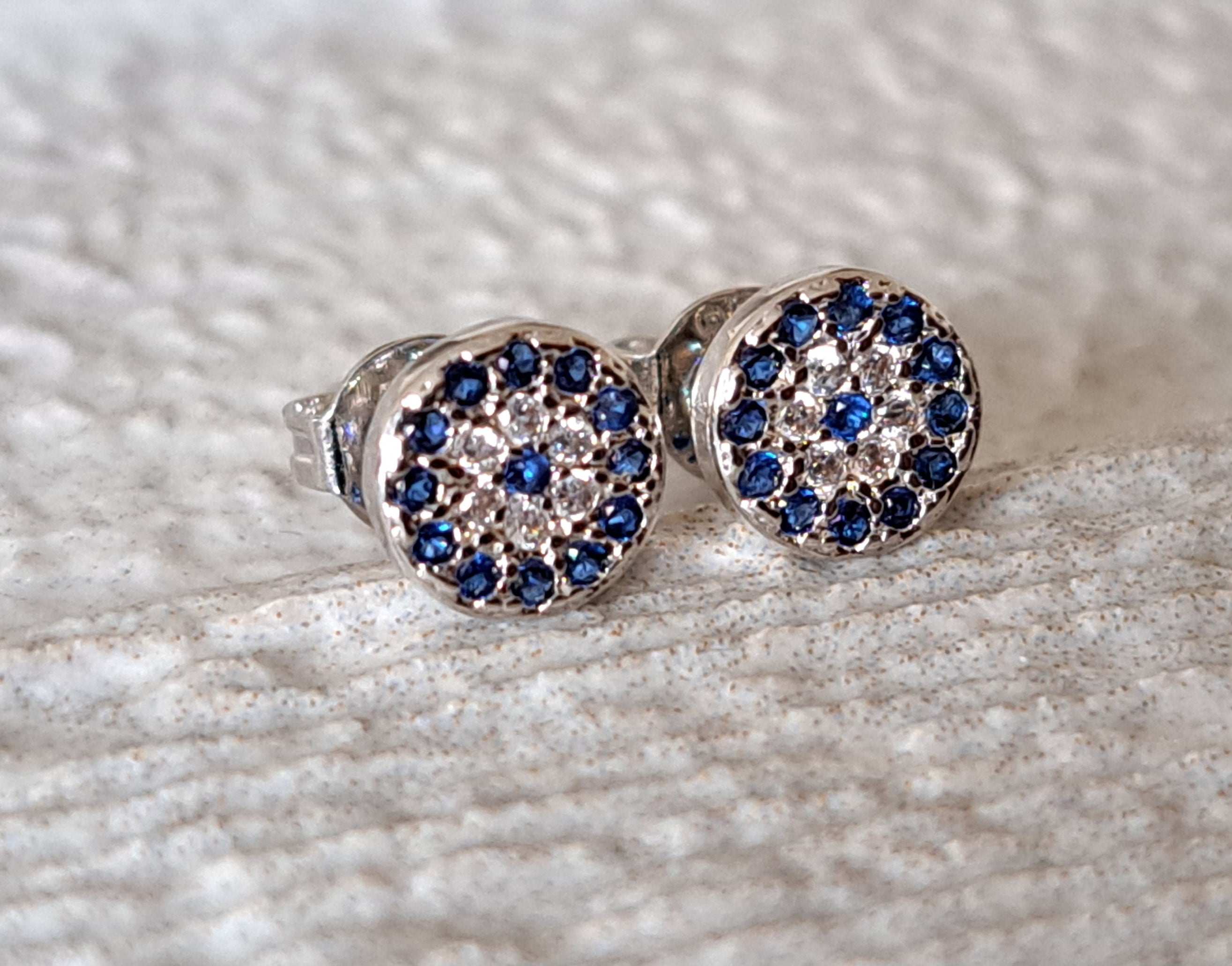 Tiny Silver Swarovski Crystal Evil Eye Stud Earrings