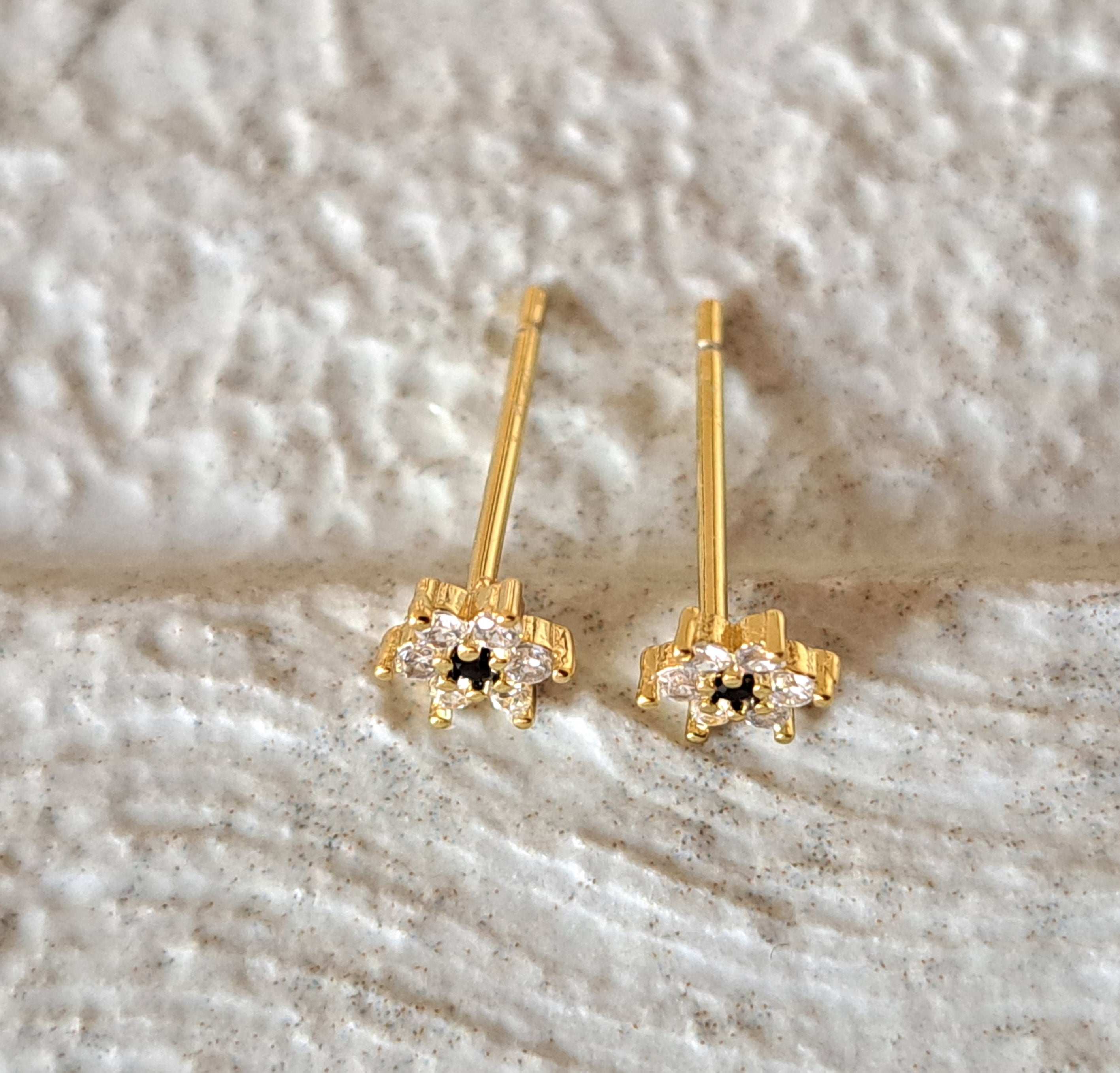 Tiny Gold Black Swarovski Crystal Stud Earrings
