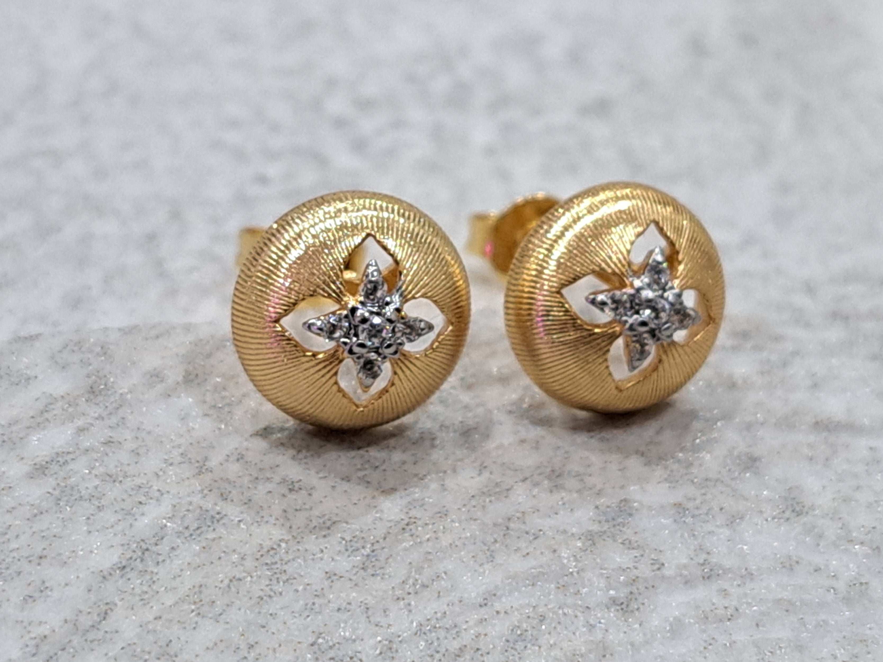 Gold Round Textured Swarovski Crystal Earrings