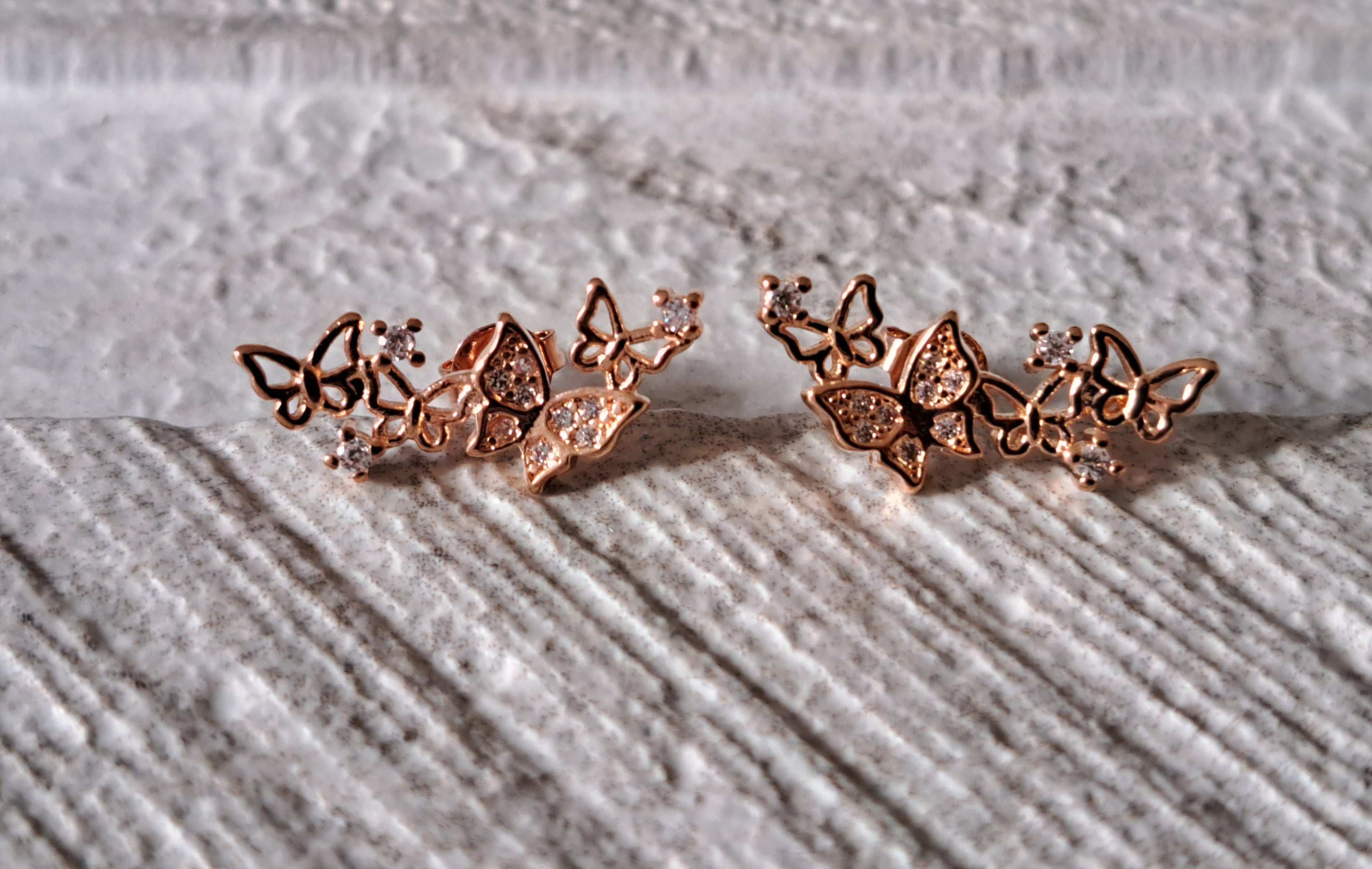 Rose Gold Long Butterfly Swarovski Crystal Earrings