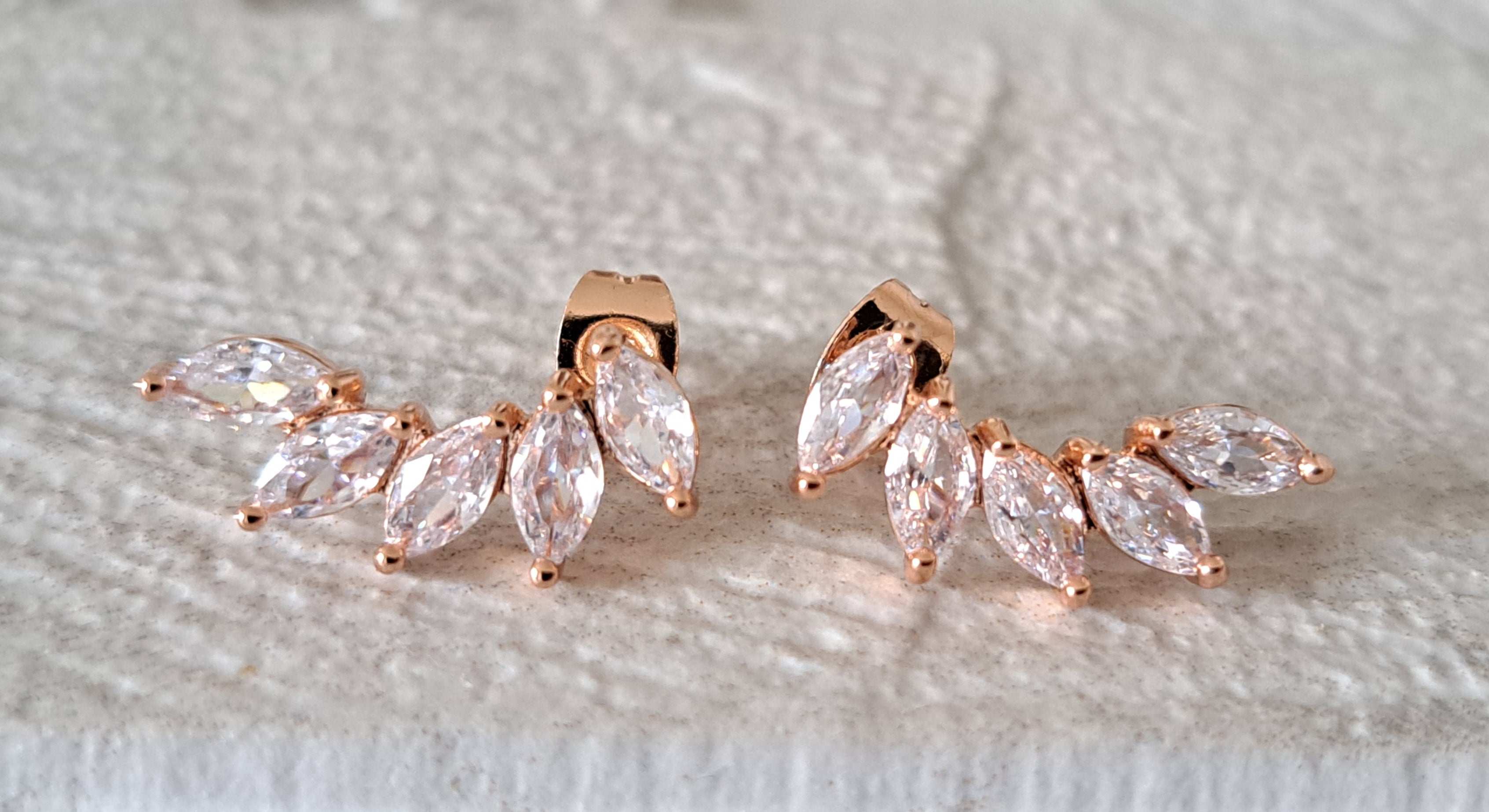 Rose Gold Leaf Climber Swarovski Crystal Stud Earrings