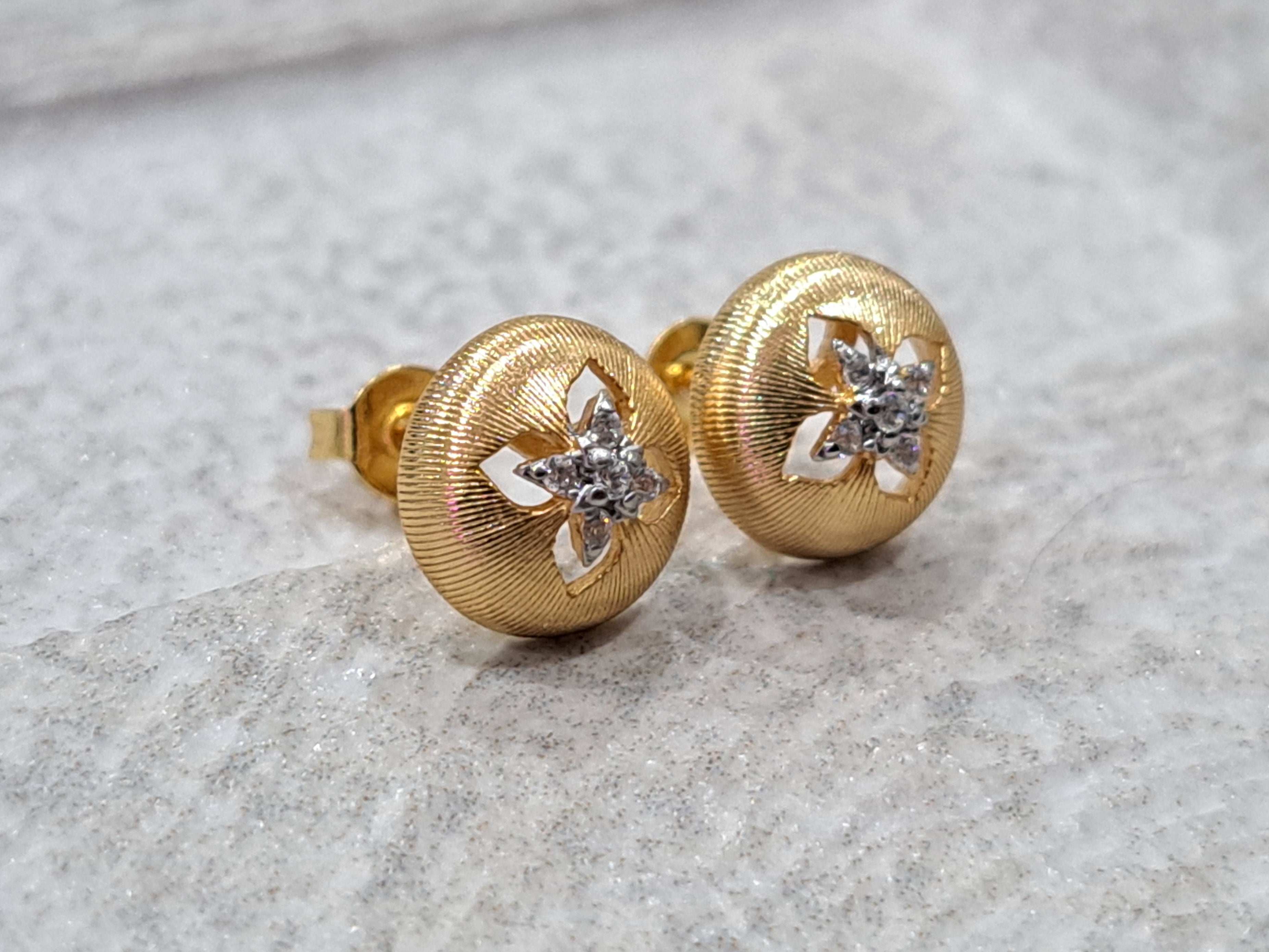 Gold Round Textured Swarovski Crystal Earrings