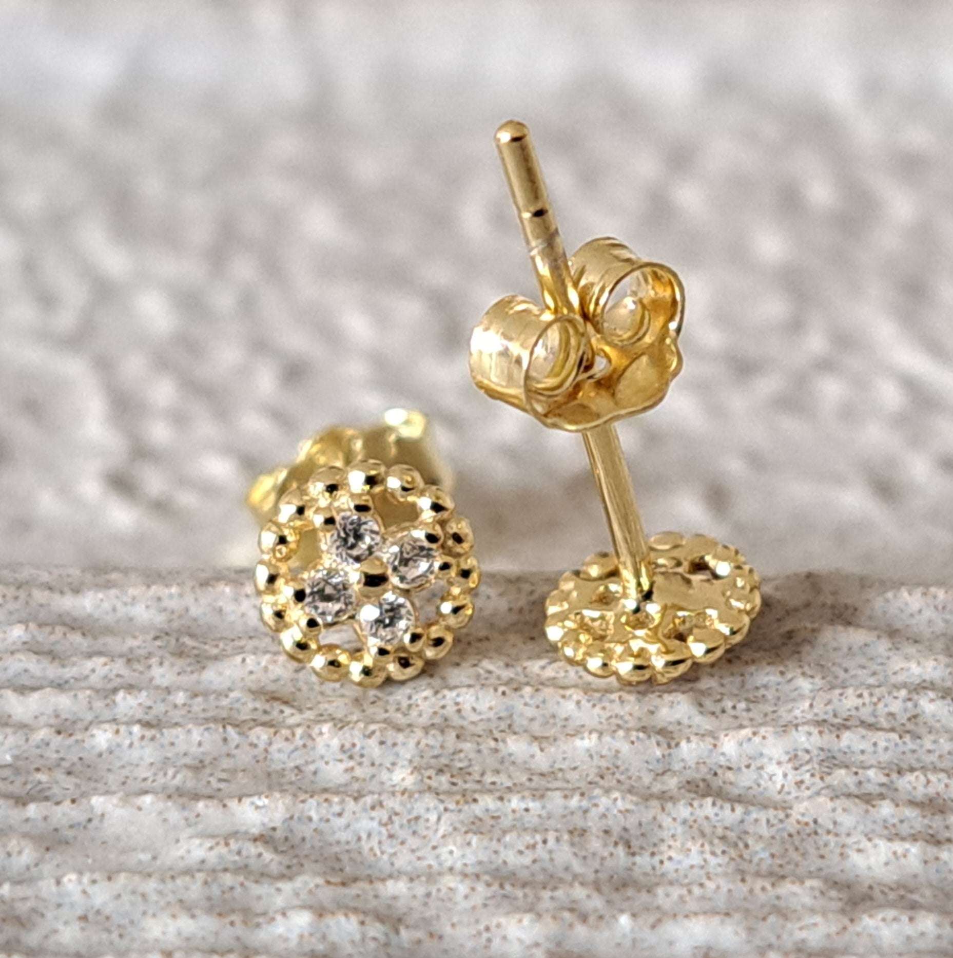 Gold Mini Circle Swarovski Crystal Stud Earrings