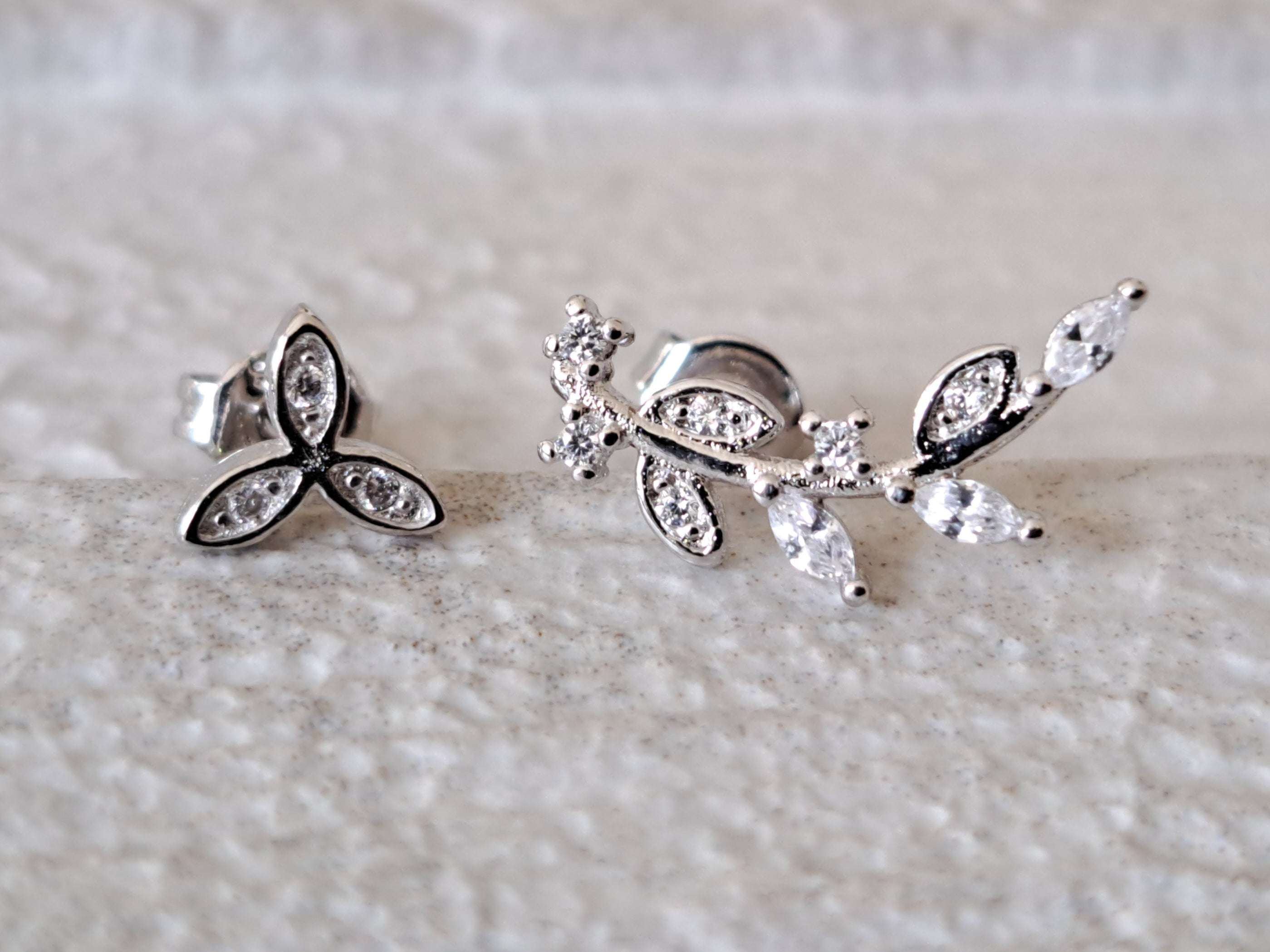 Silver Plated Swarovski Crystal Link Leaf Stud and Climber Earrings