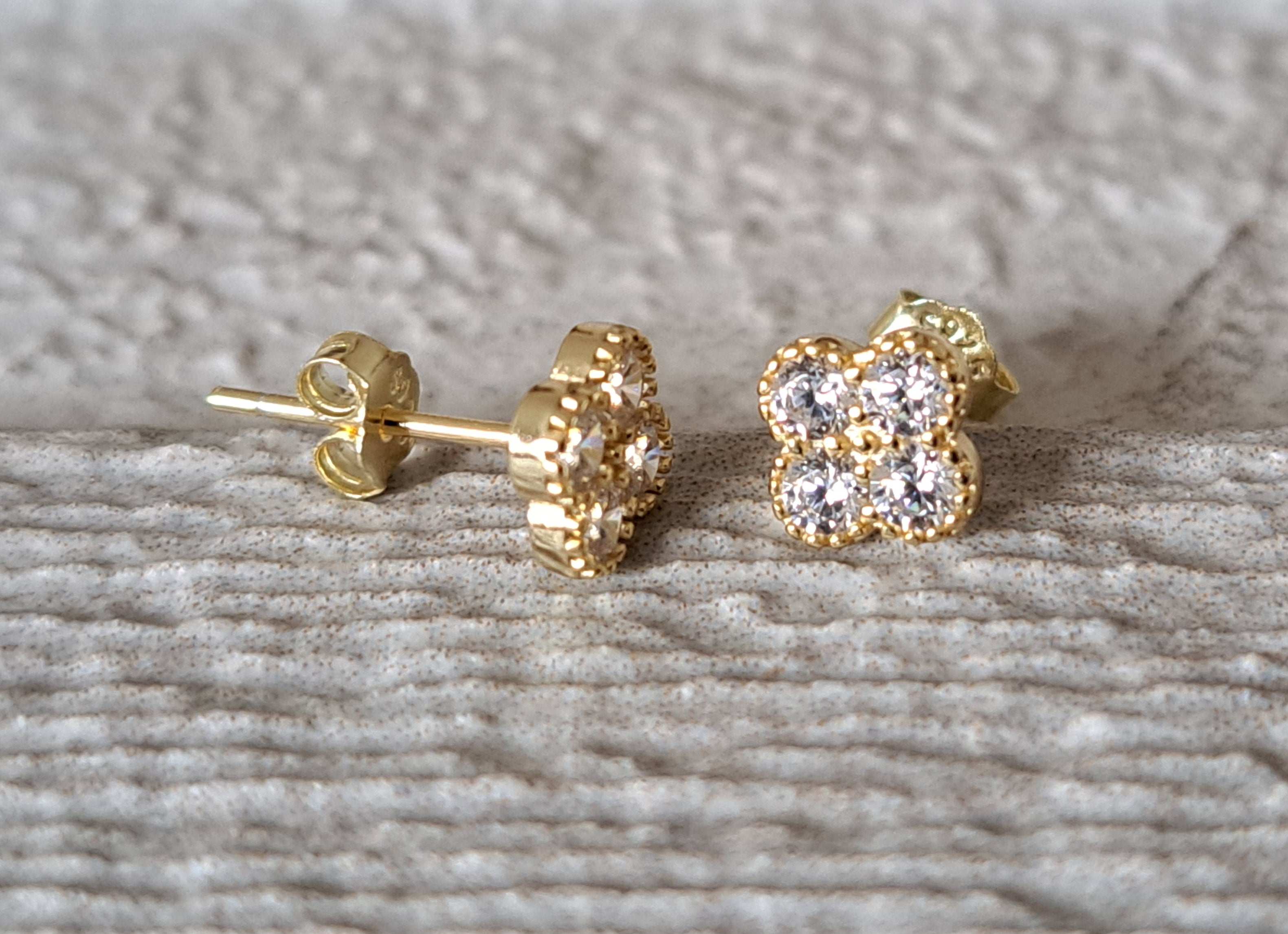 Gold Square Four Swarovski Crystal Earrings