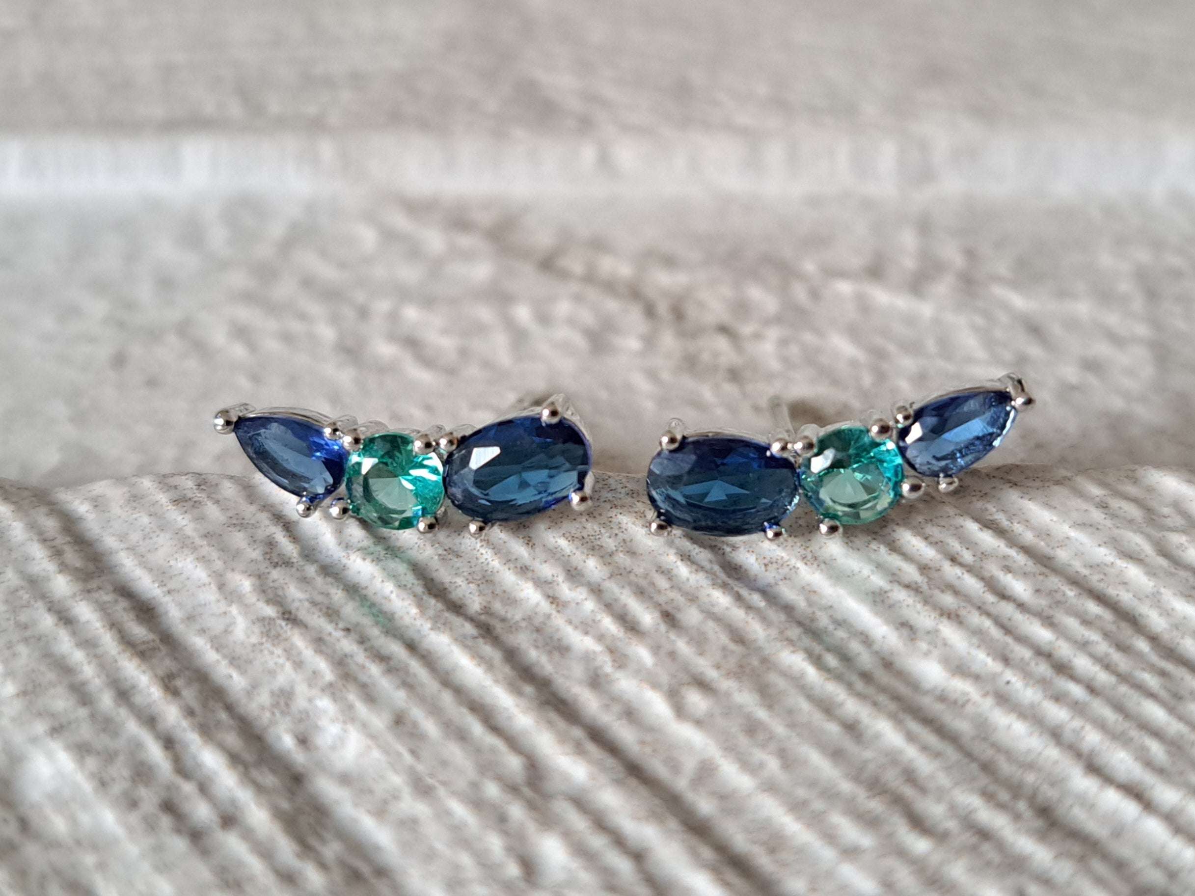 Silver Aqua Blue Swarovski Crystal Wing Leaf Earrings