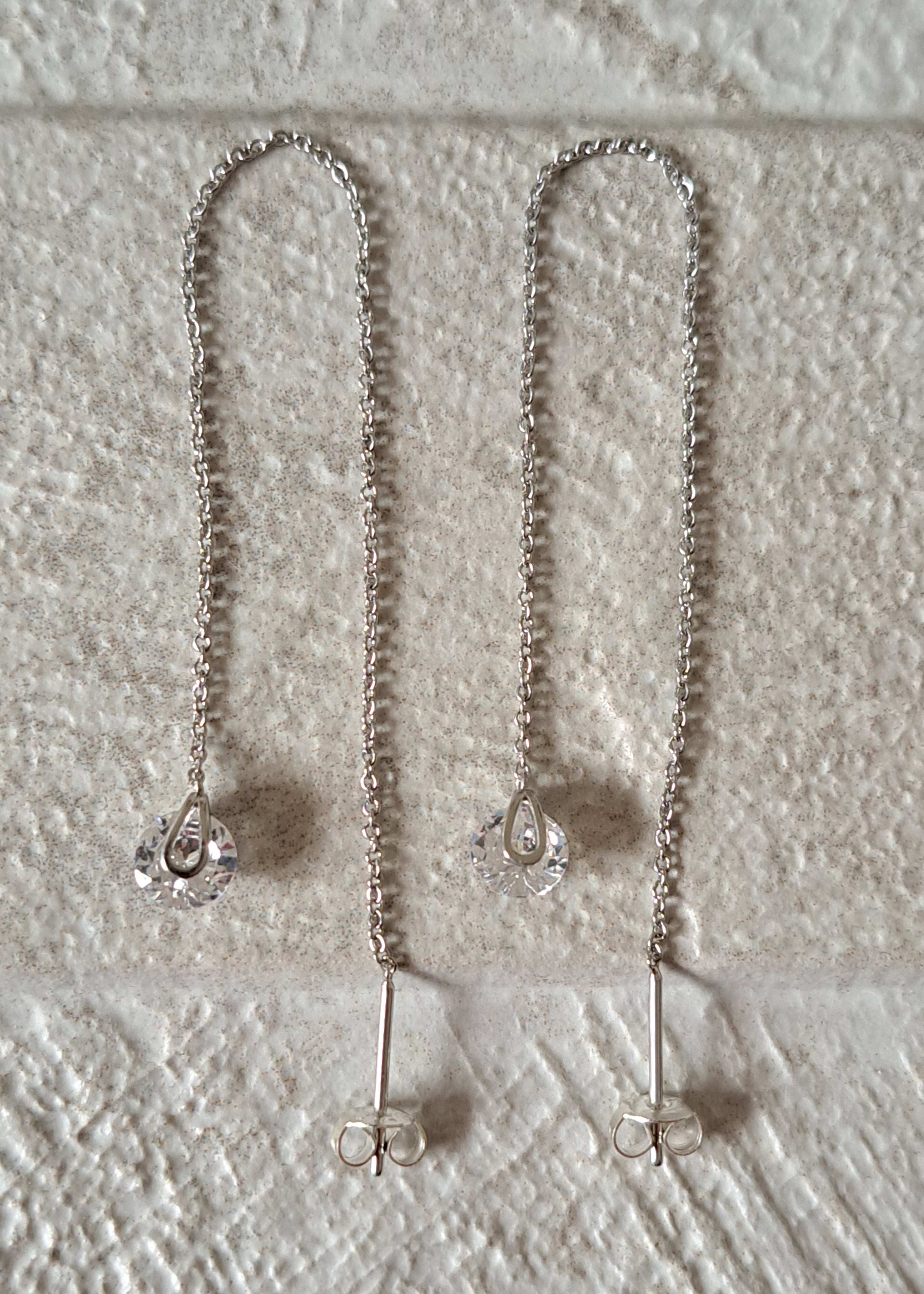 Silver Swarovski Crystal Long Water Droplet Chain Earrings