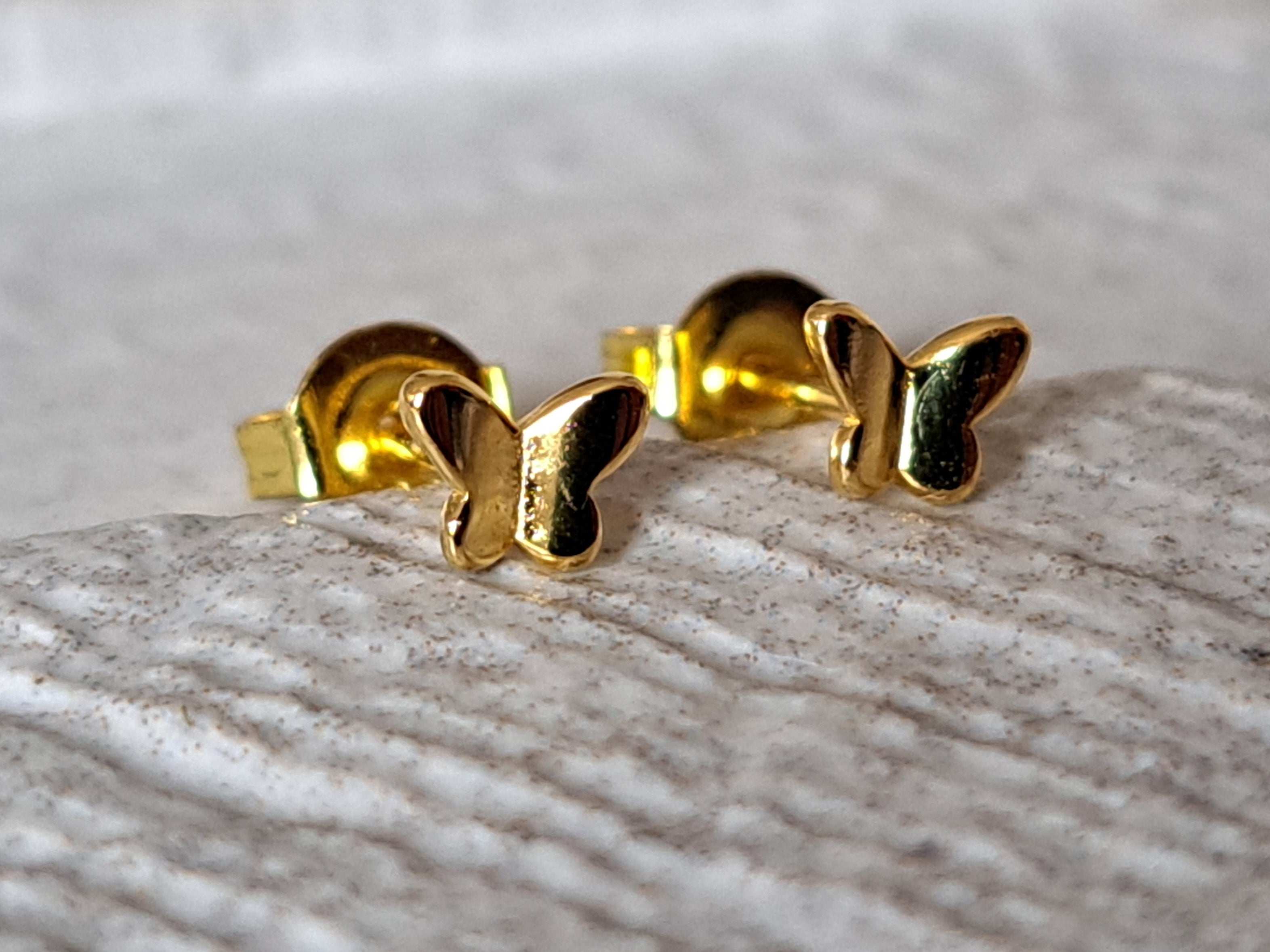 Gold Finish 925 Silver Tiny Butterfly Earrings