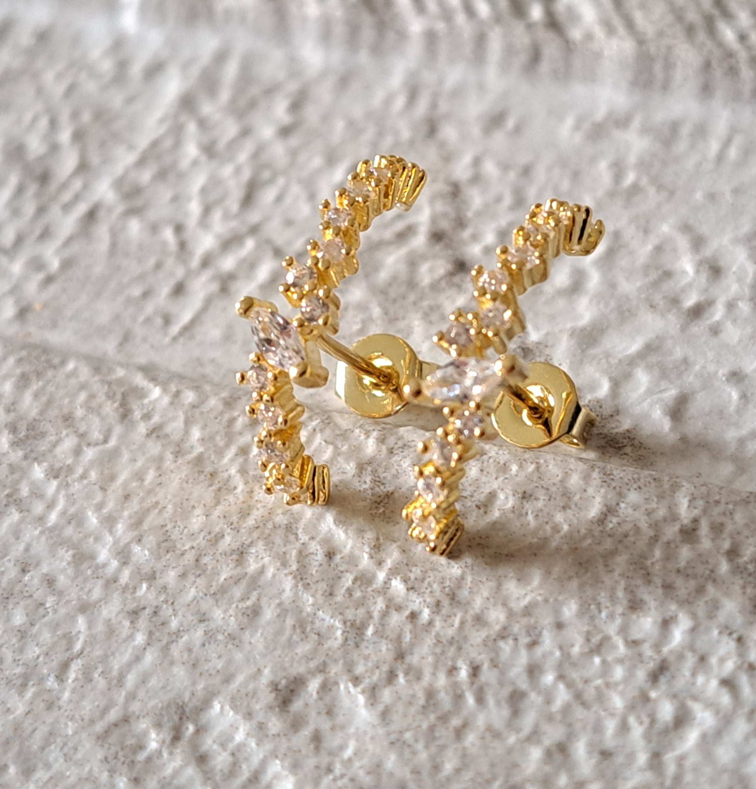 Gold Plated Swarovski Crystal Half Moon Earrings