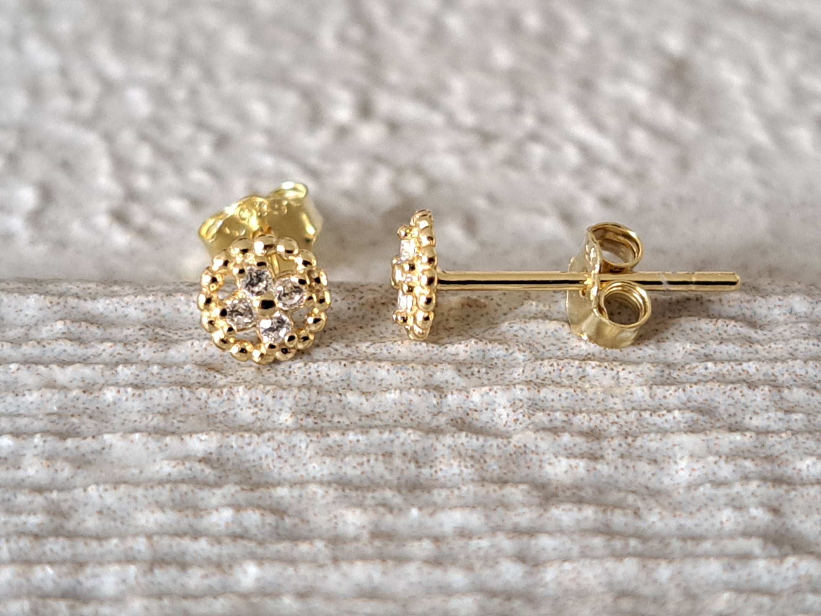 Gold Mini Circle Swarovski Crystal Stud Earrings