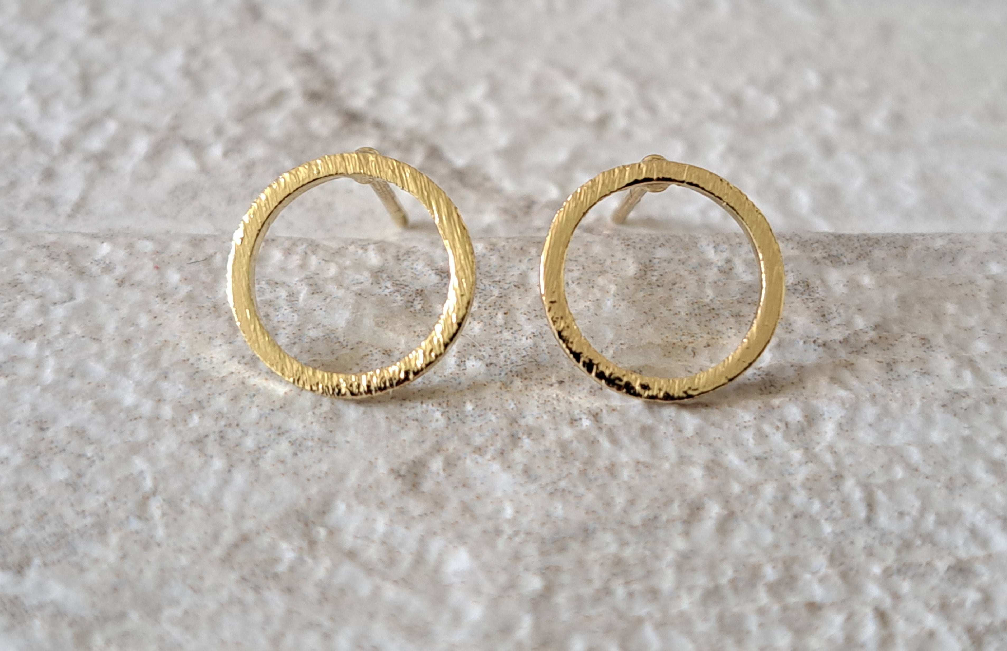 Gold Textured Hollow Circle Stud Earrings