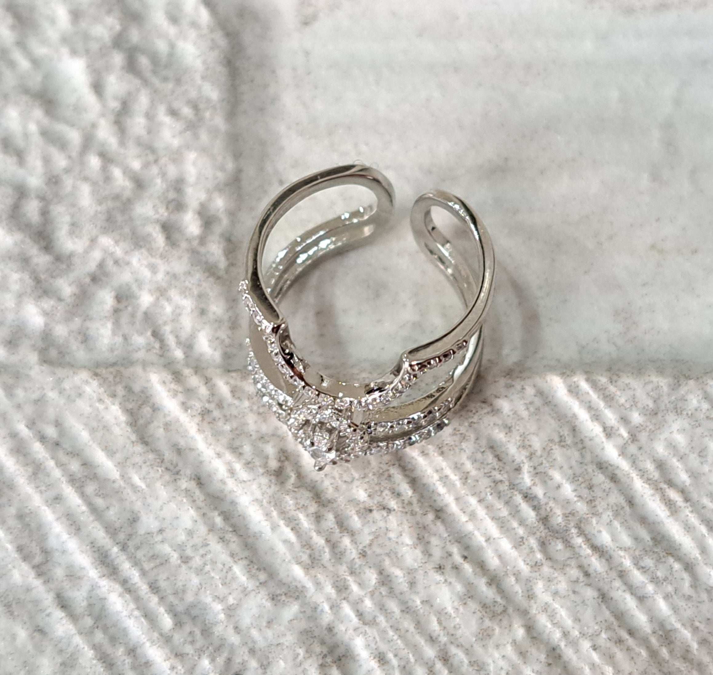 Silver Swarovski Crystal Curve Fingertip Nail Ring