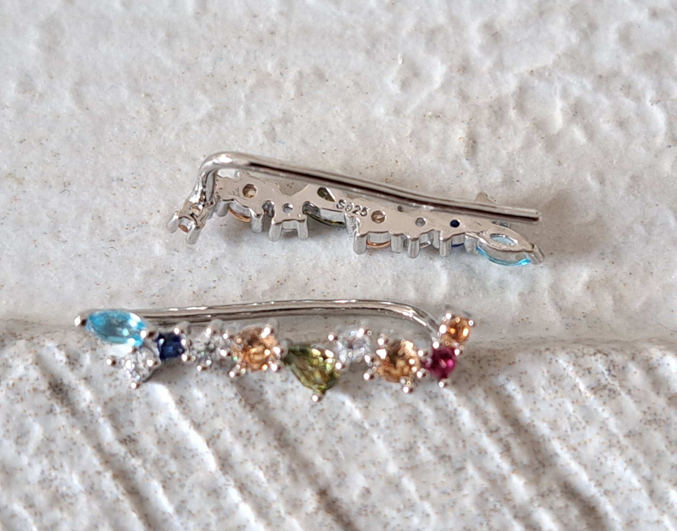Silver 925 Small Swarovski Crystal Multi Colour Wing Climber Earrings