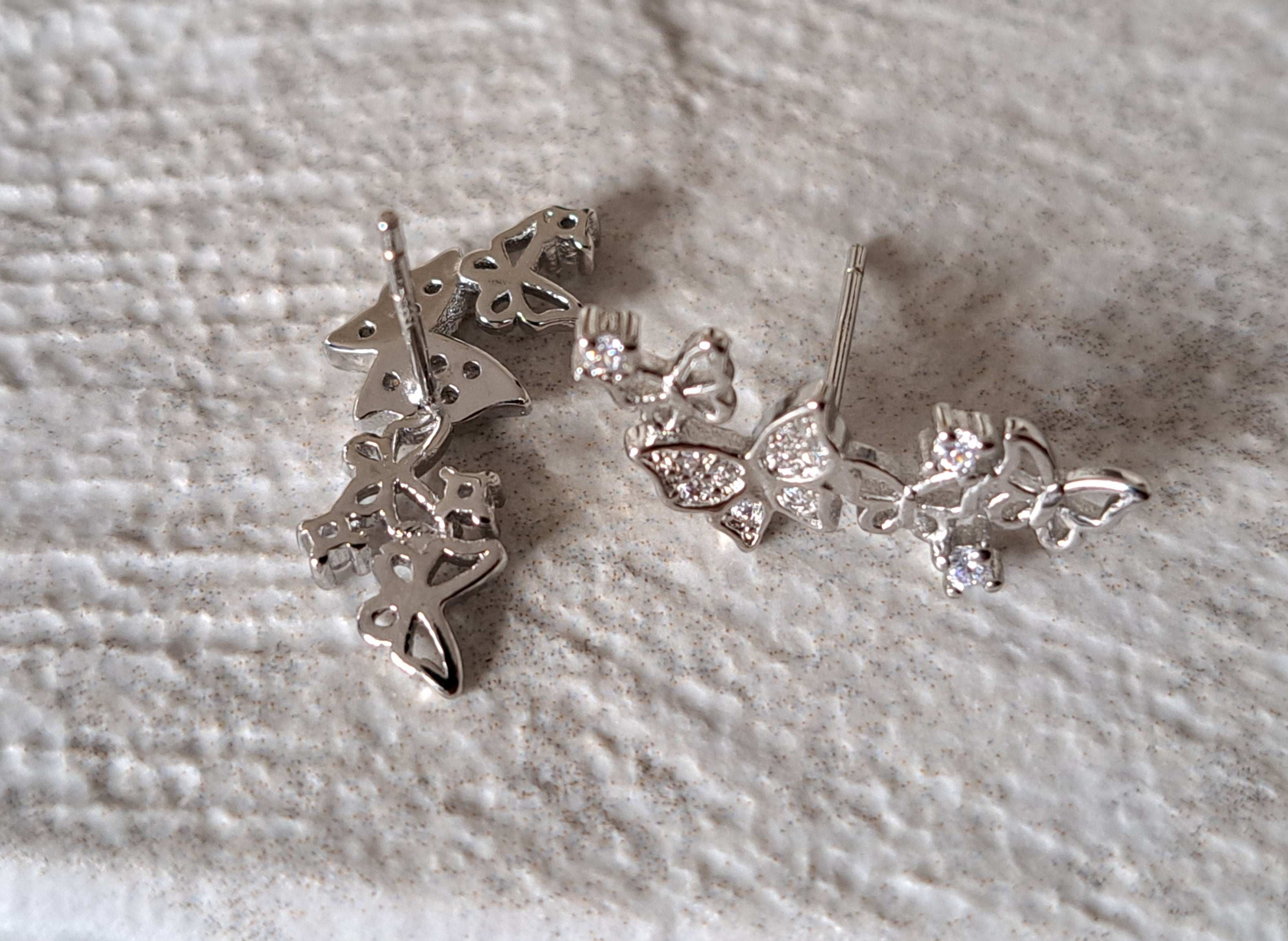 Silver Long Butterfly Swarovski Crystal Earrings