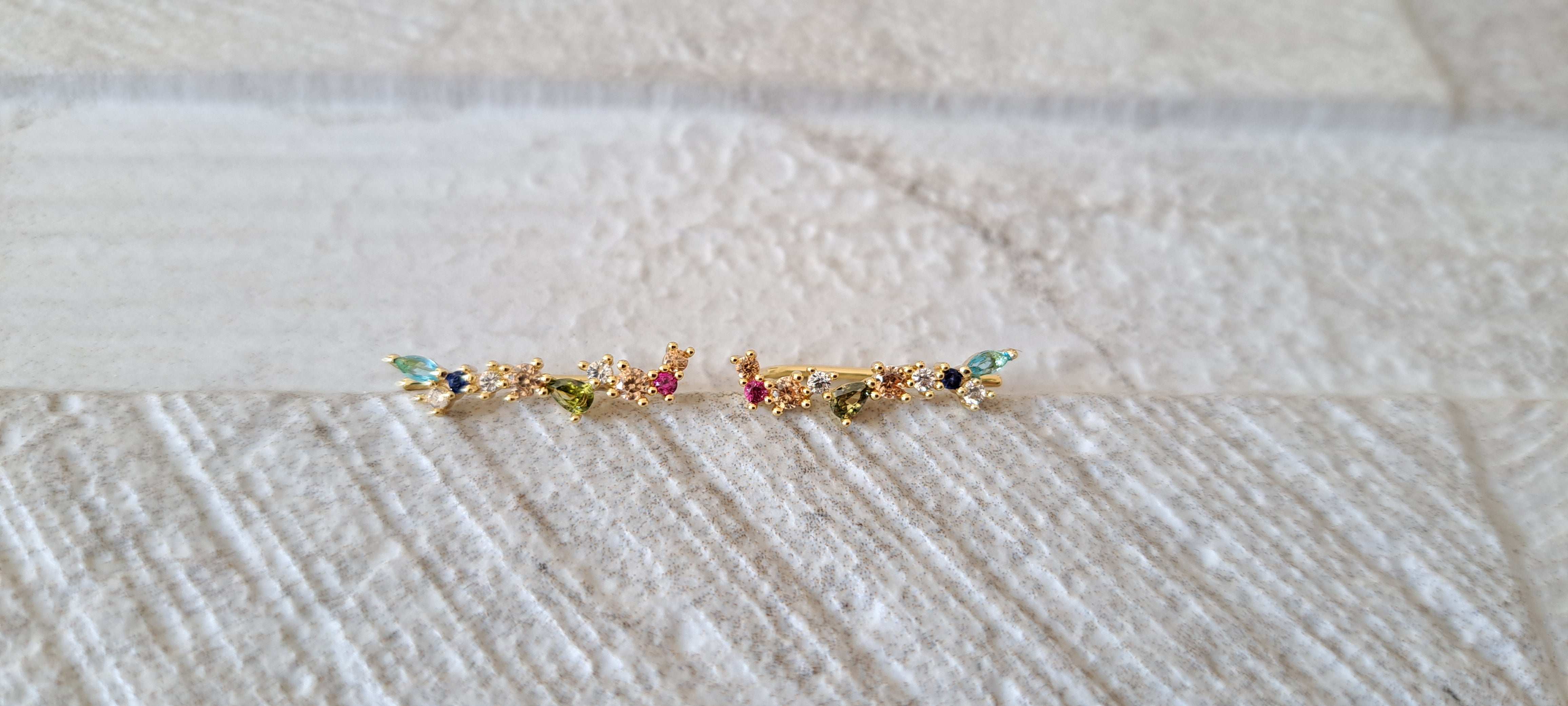 Gold Small Swarovski Crystal Multi Colour Wing Climber Earrings