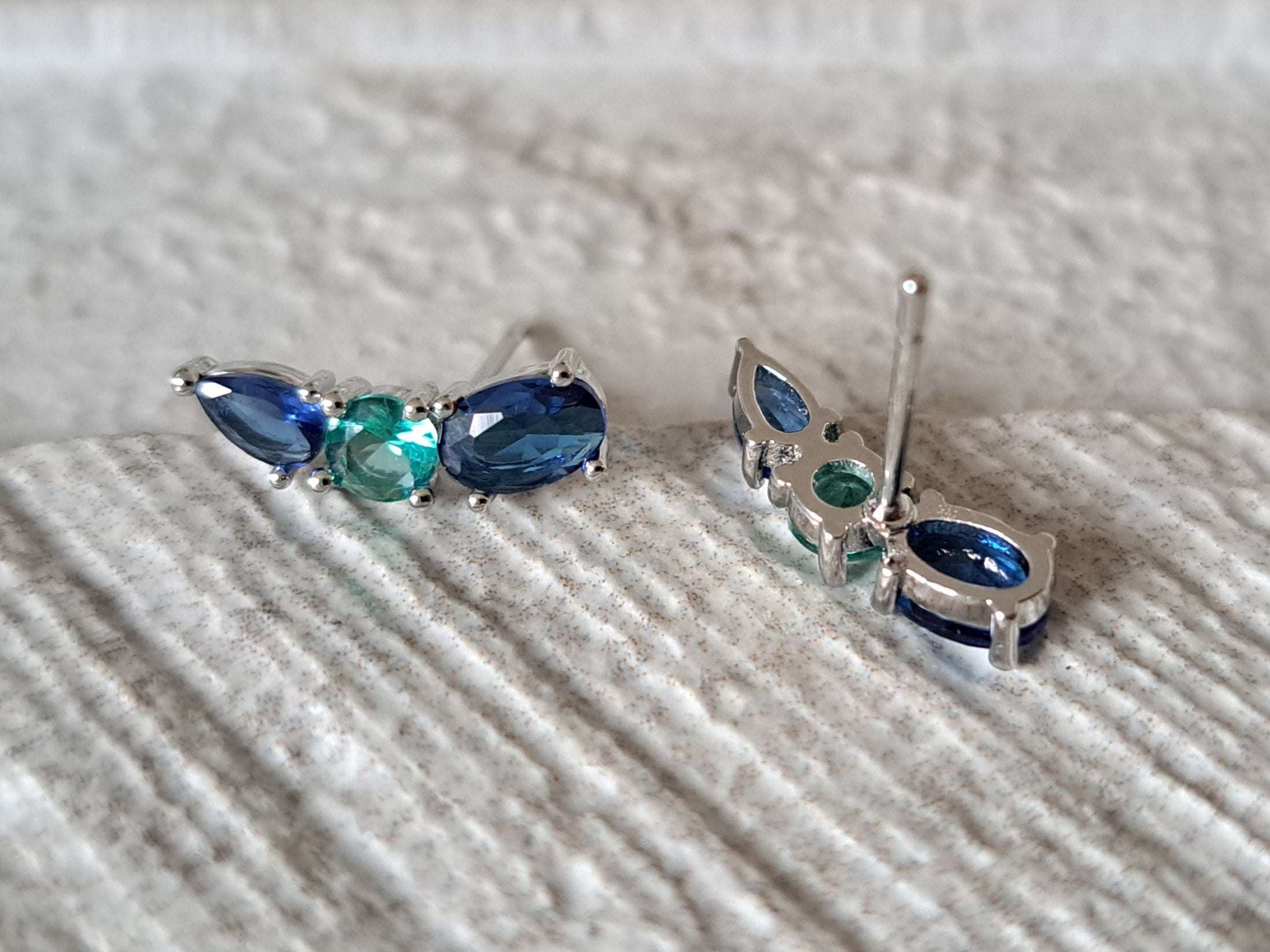 Silver Aqua Blue Swarovski Crystal Wing Leaf Earrings