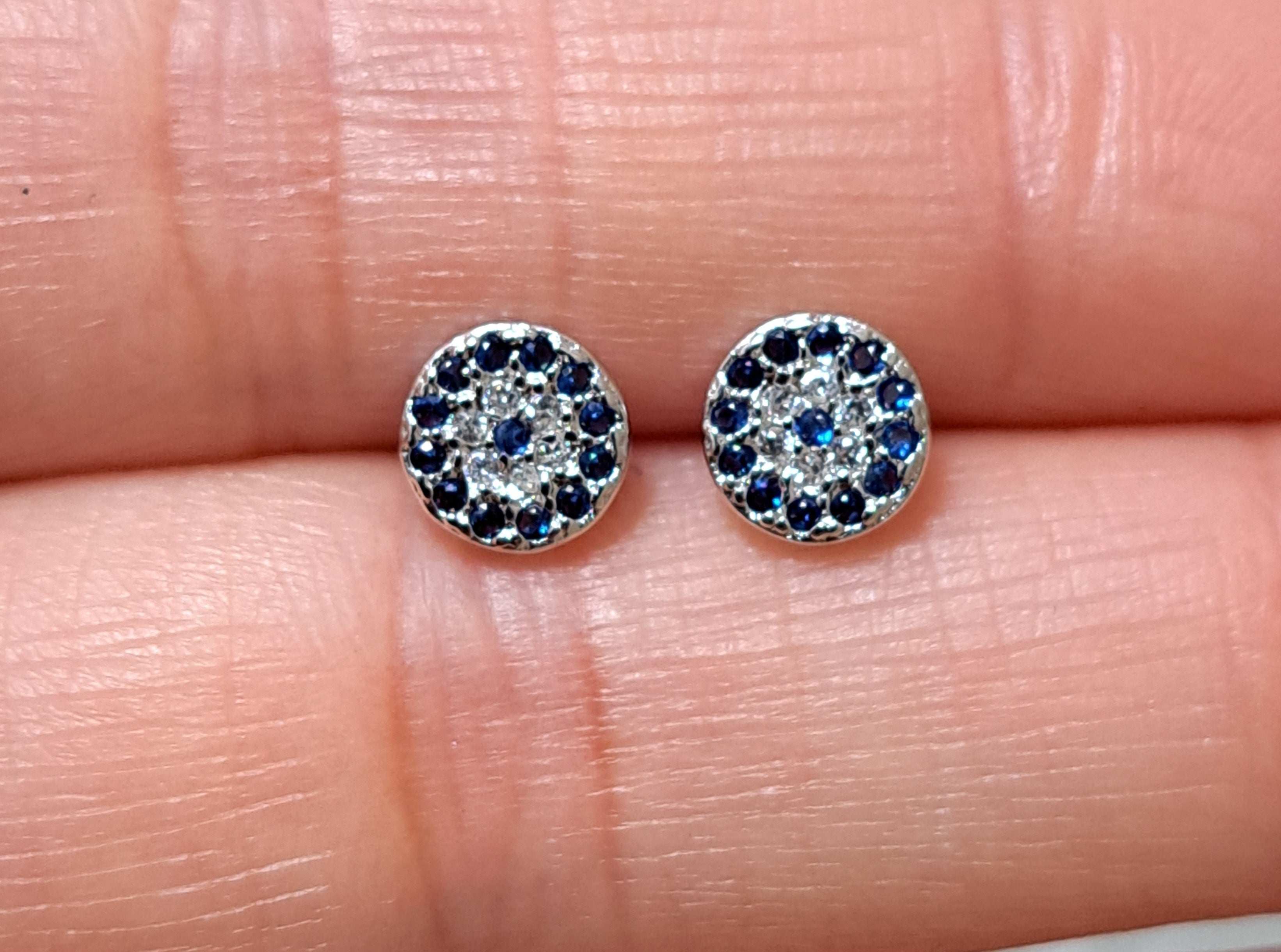 Tiny Silver Swarovski Crystal Evil Eye Stud Earrings