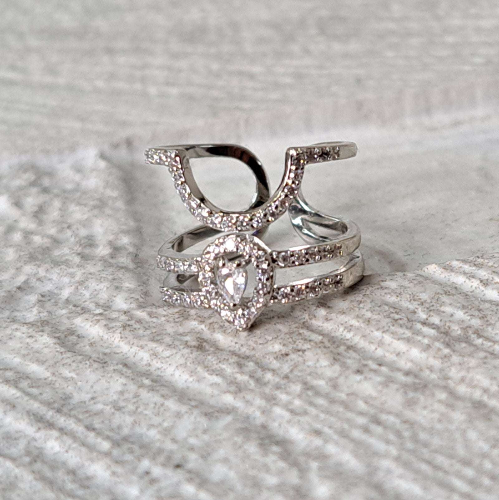 Silver Swarovski Crystal Curve Fingertip Nail Ring