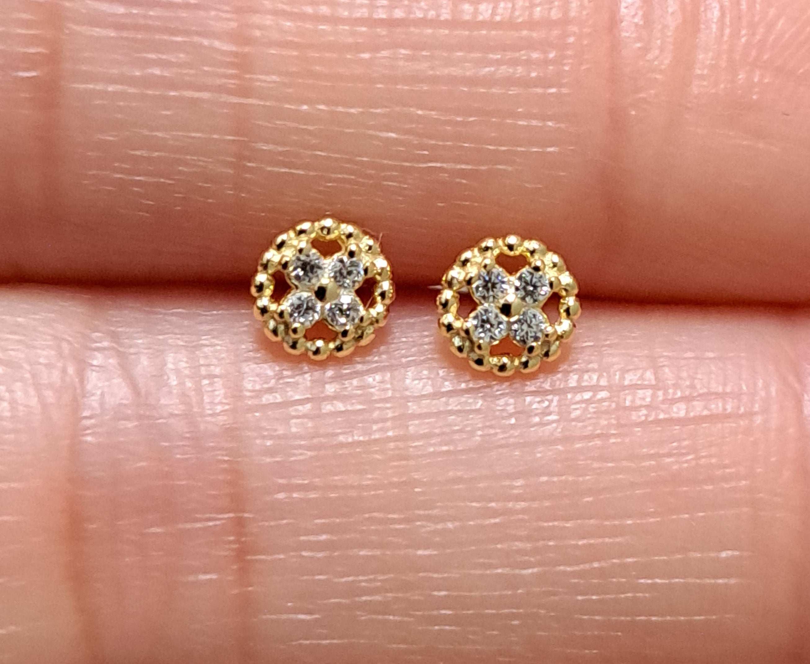 Gold Mini Circle Swarovski Crystal Stud Earrings