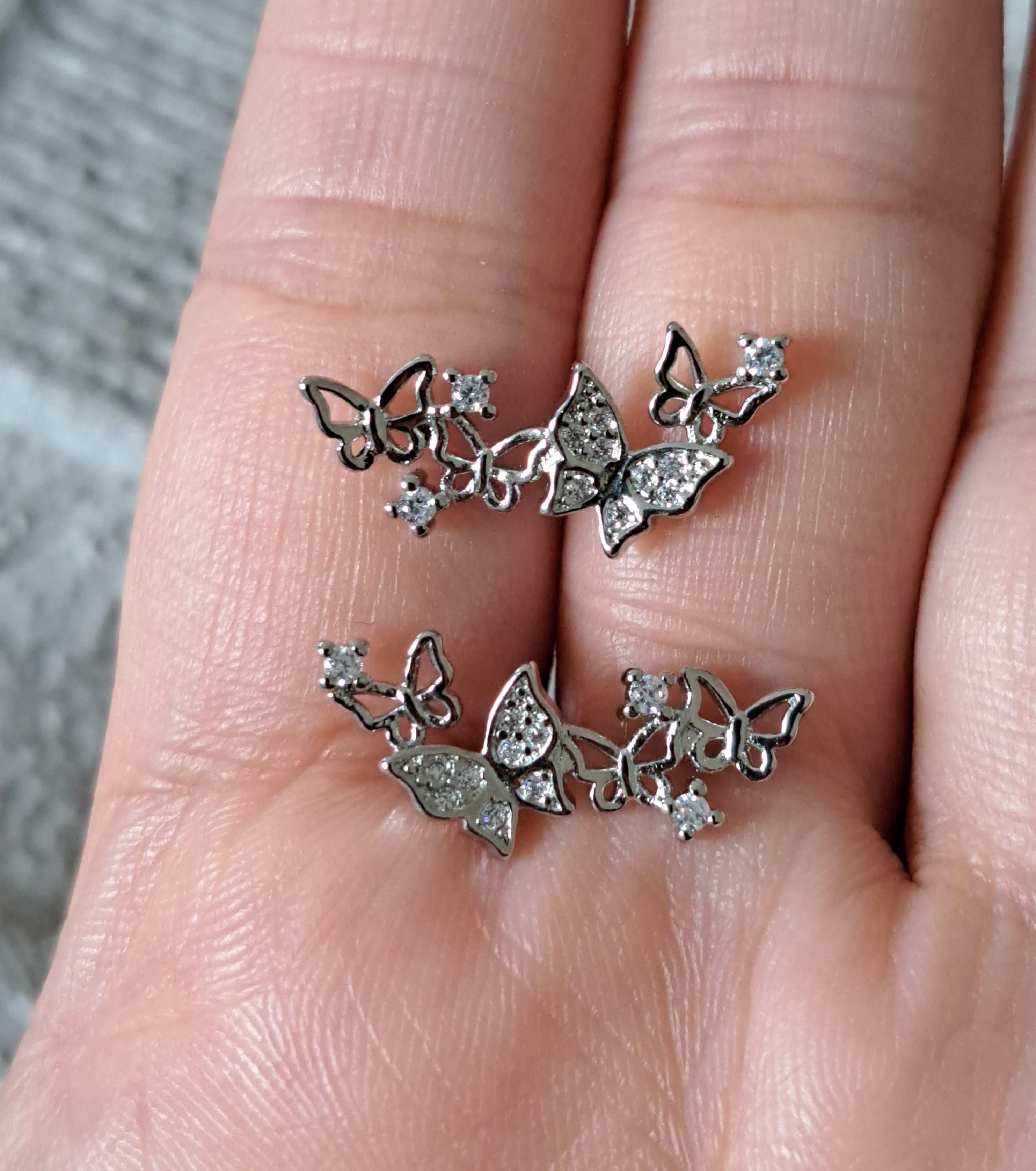 Silver Long Butterfly Swarovski Crystal Earrings