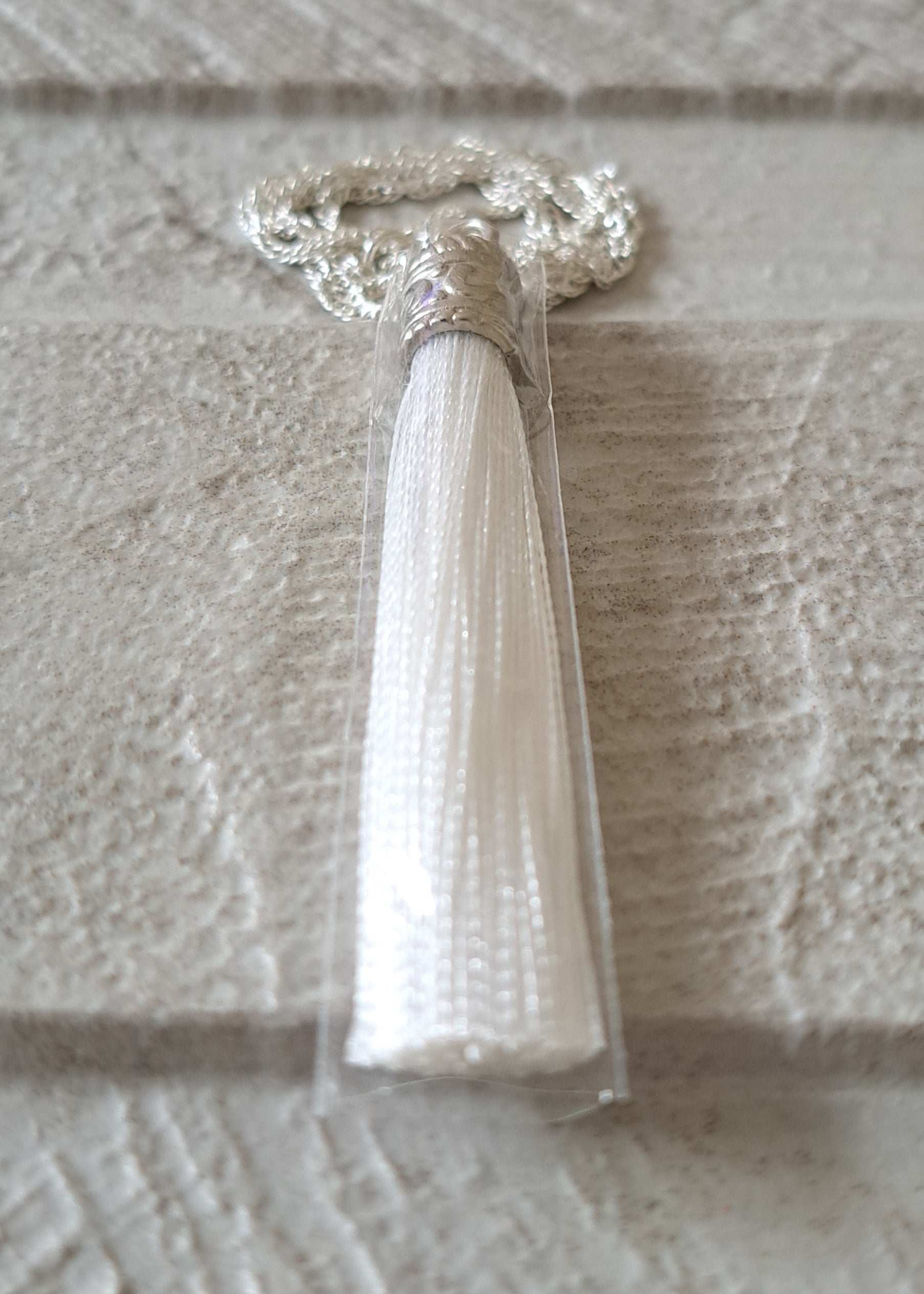 White Silver Silk Tassel Long Drop Necklace
