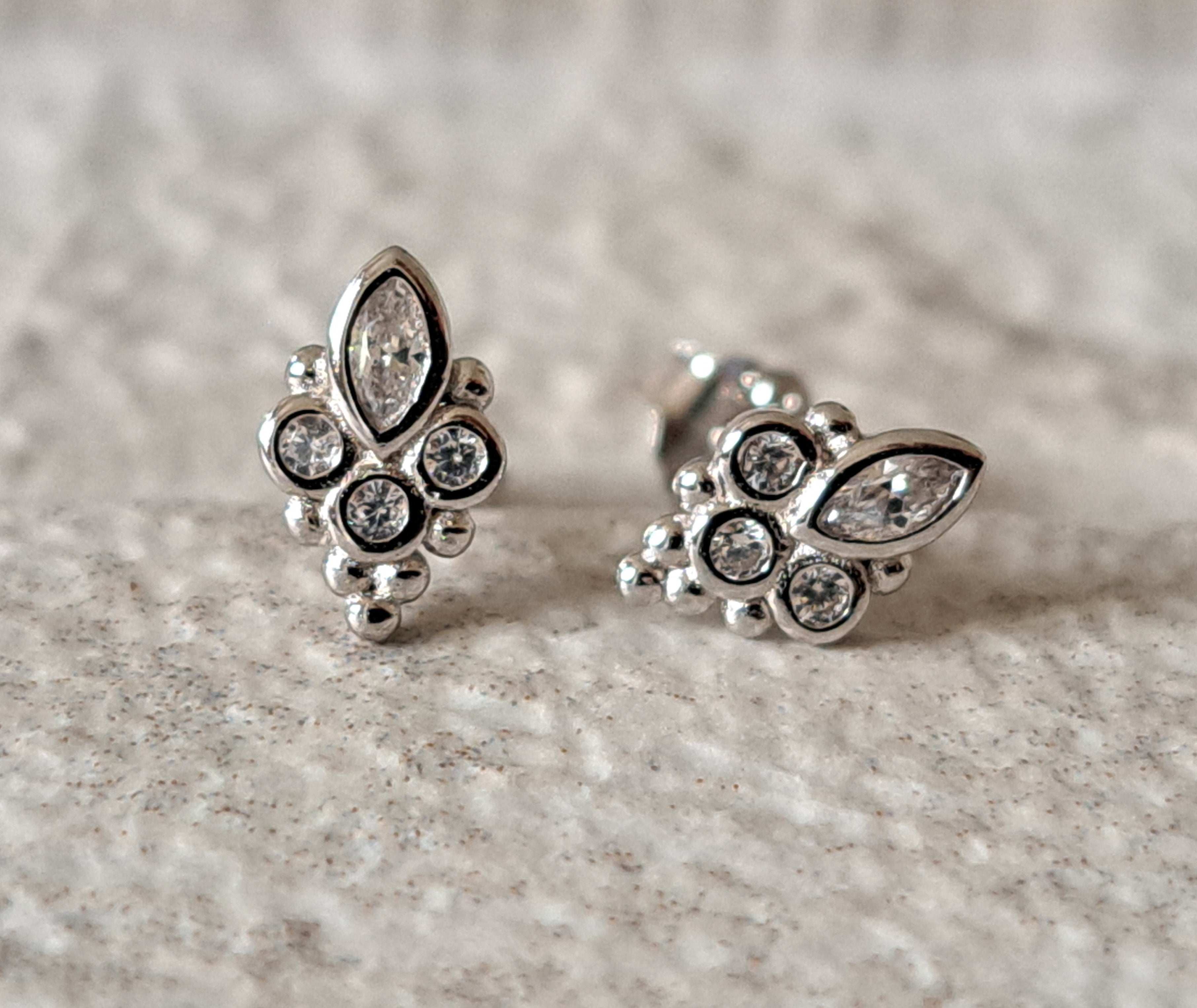 Tiny Sterling Silver Flower Swarovski Crystal Earrings