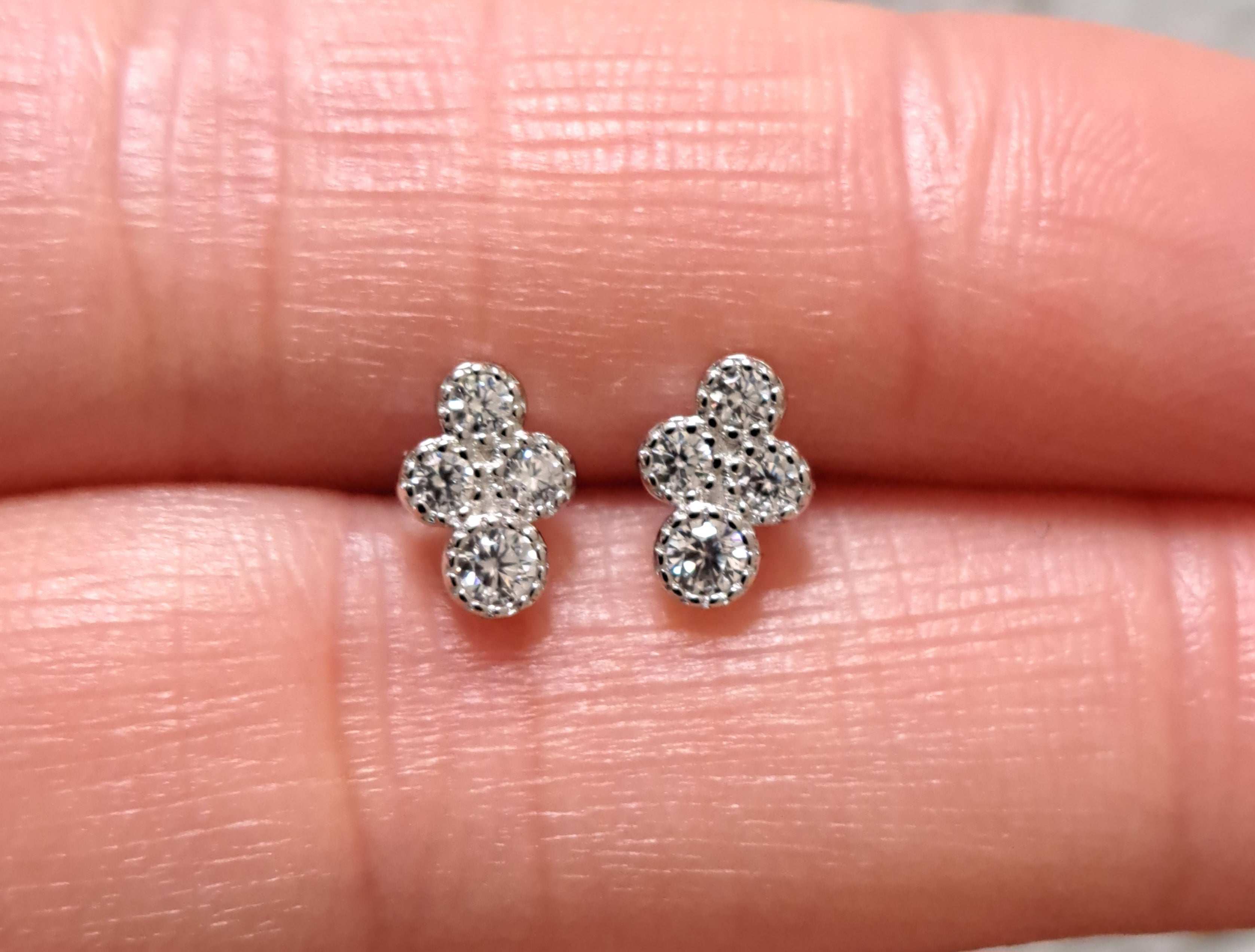 Tiny Sterling Silver Four Dot Swarovski Crystal Earrings