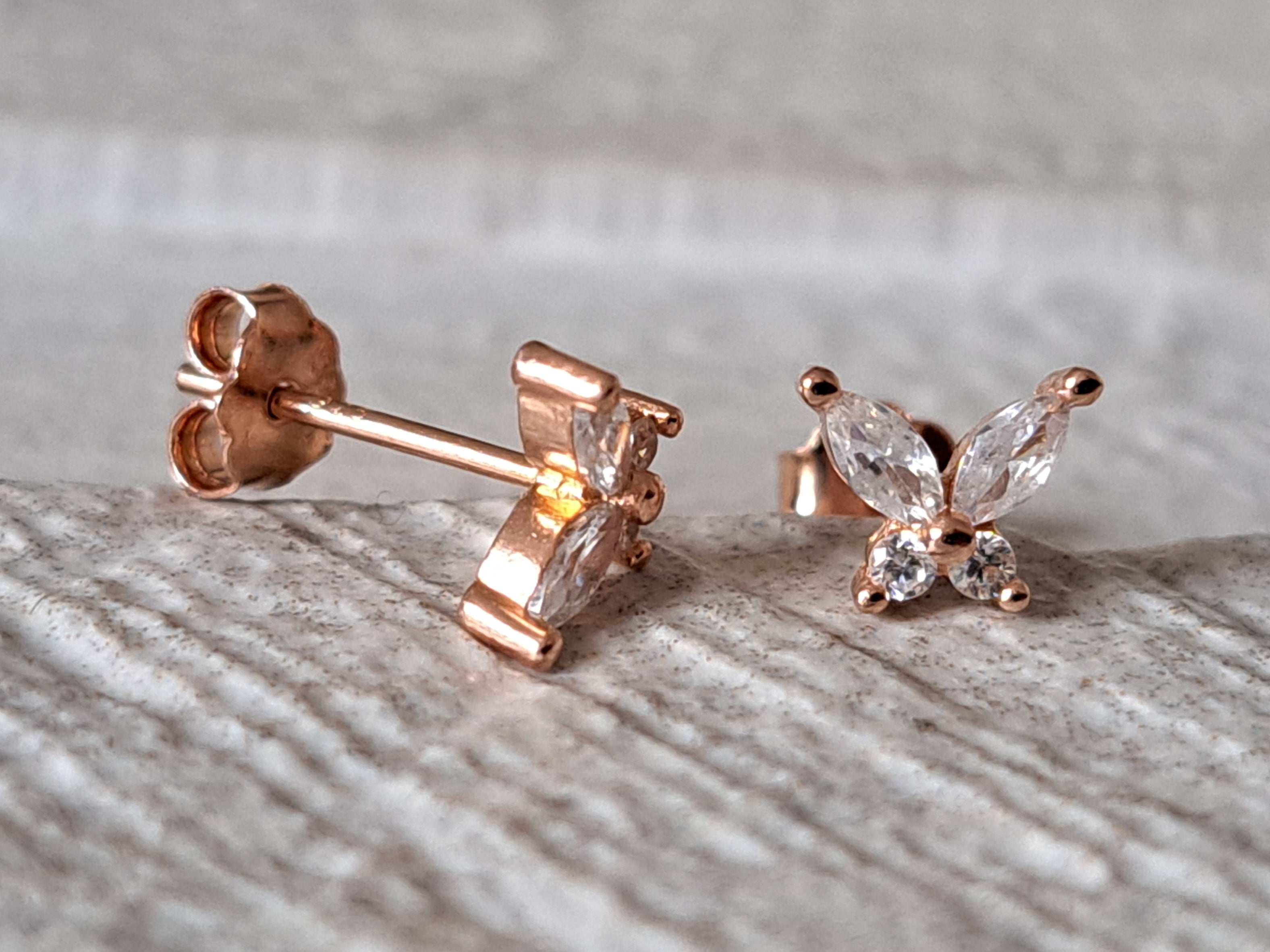 Mini Rose Gold Swarovski Crystal Butterfly Earrings