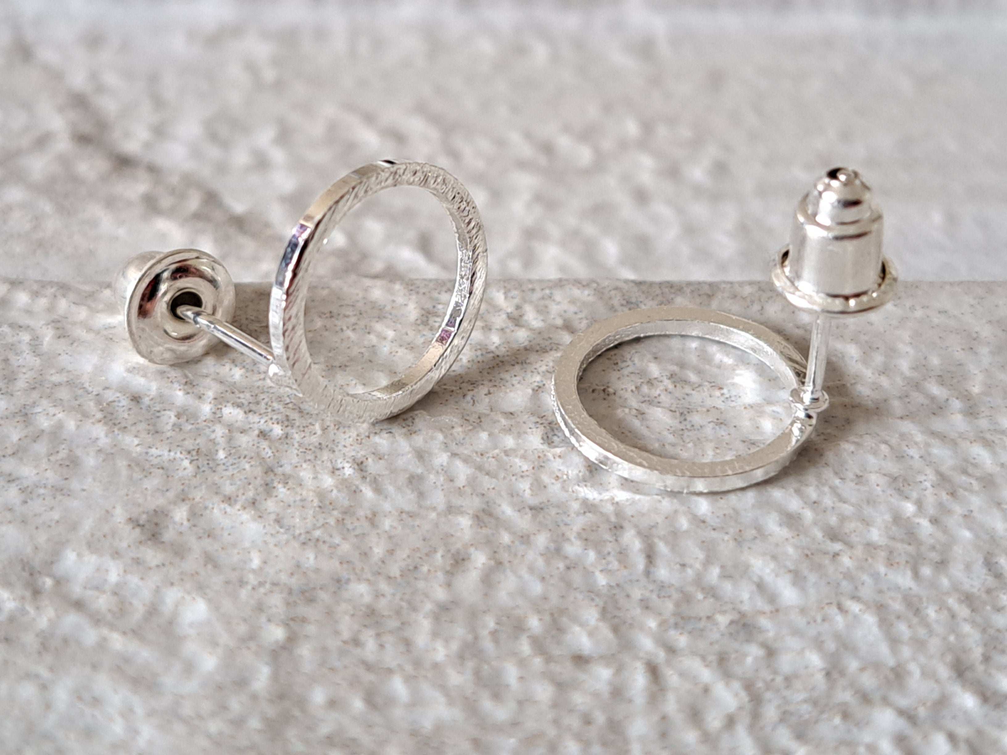 Silver Textured Hollow Circle Stud Earrings