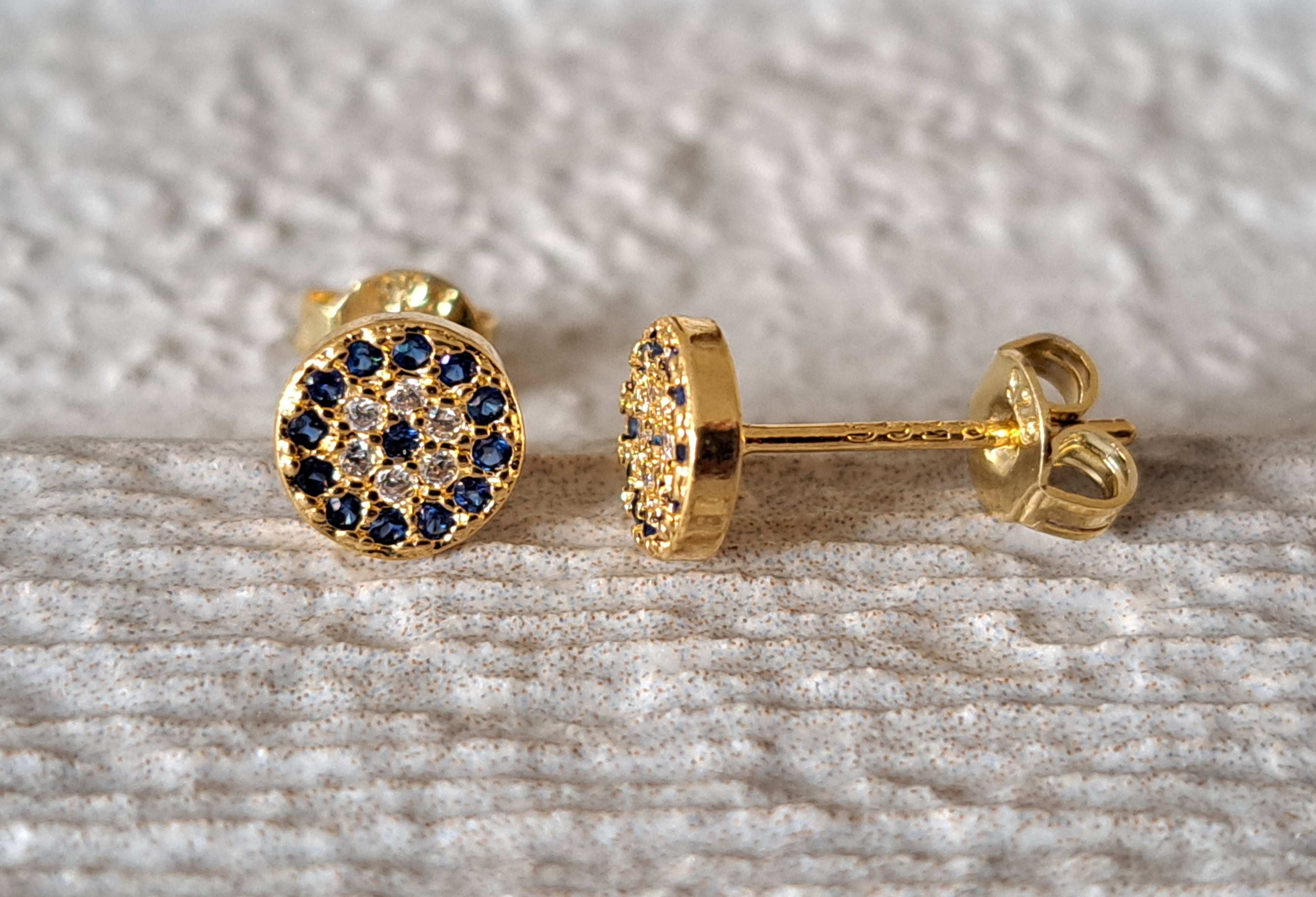 Tiny Gold Swarovski Crystal Evil Eye Stud Earrings