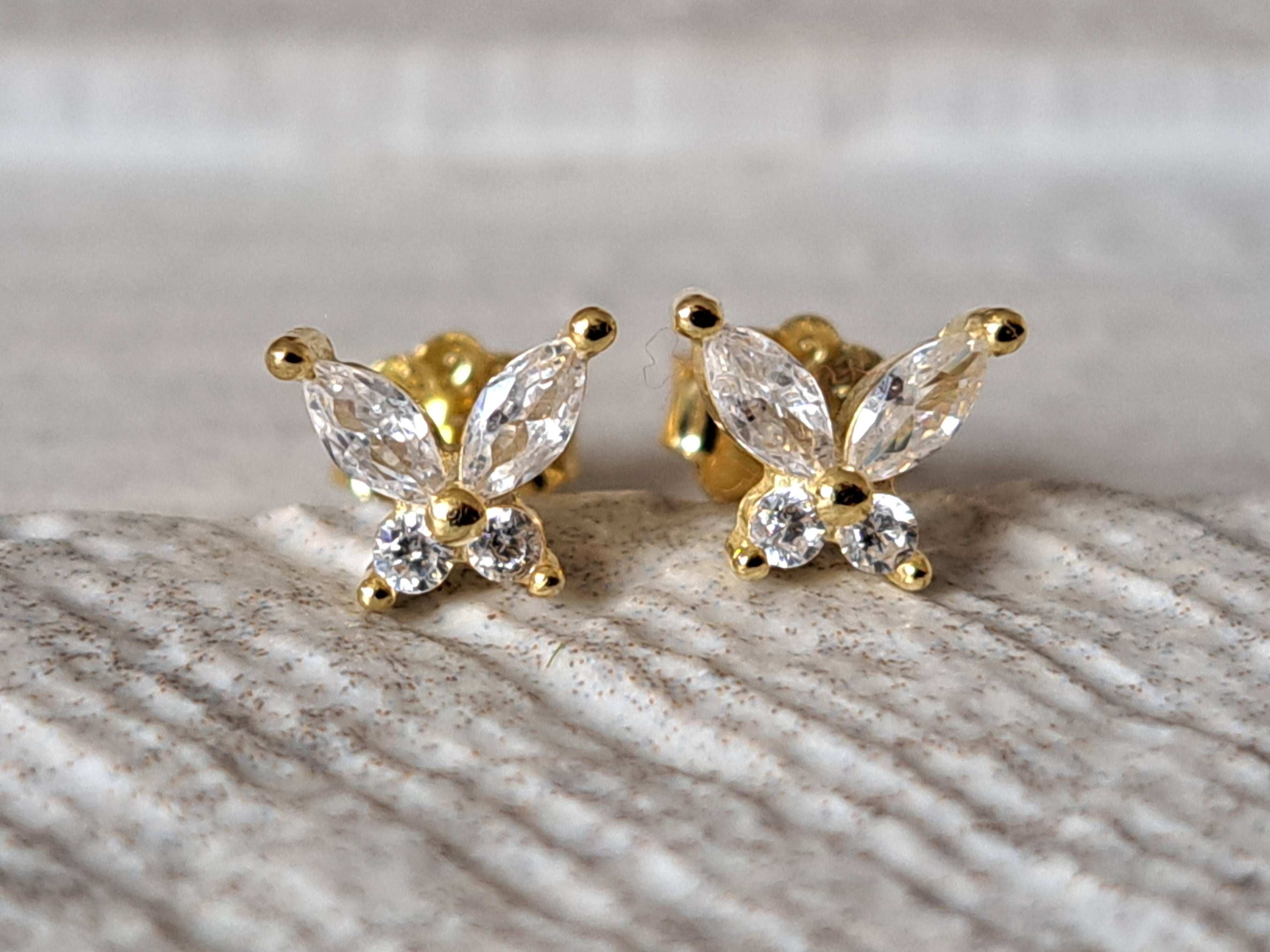 Mini Gold Swarovski Crystal Butterfly Earrings