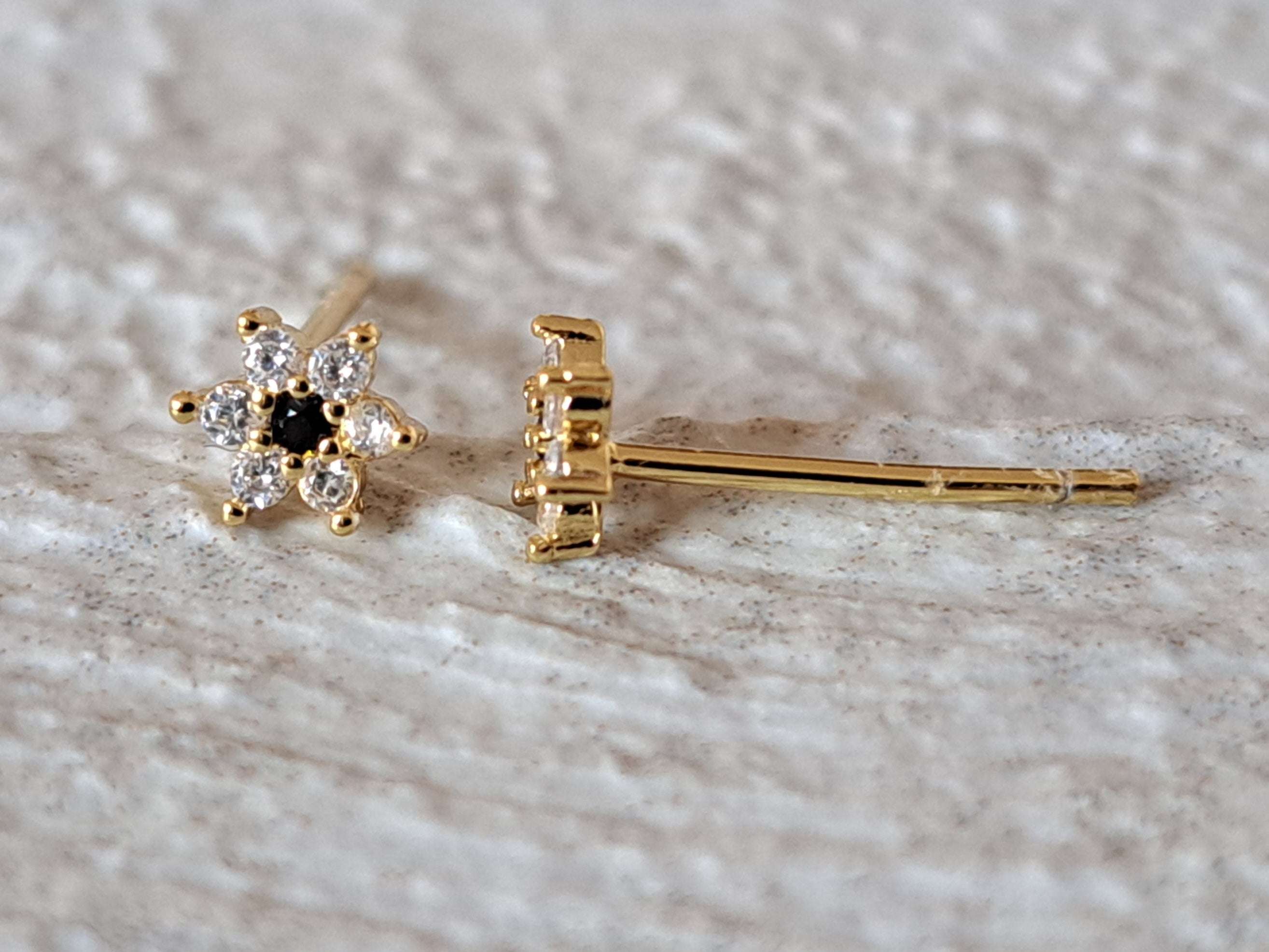 Tiny Gold Black Swarovski Crystal Stud Earrings