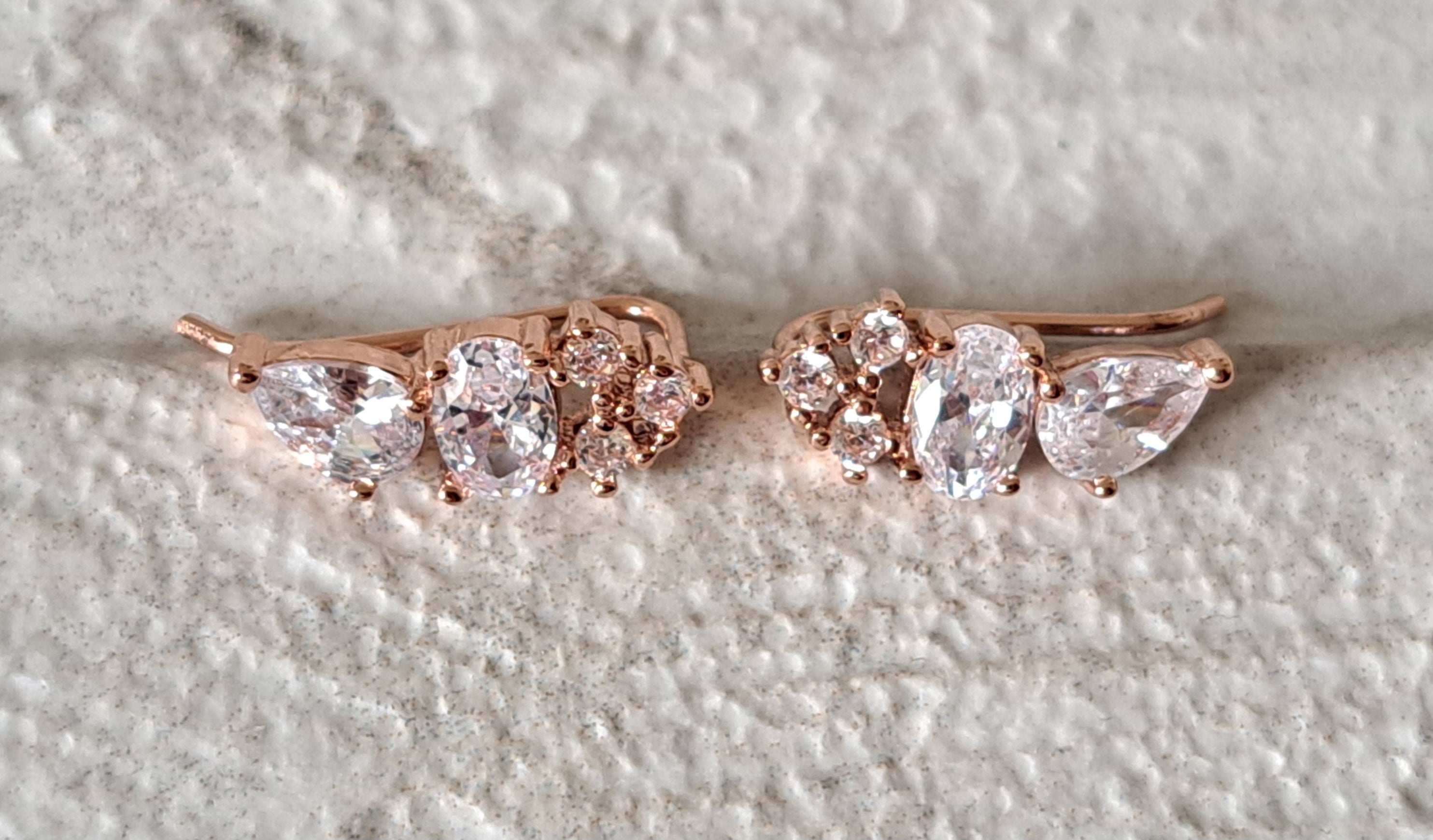 Rose Gold Small Swarovski Crystal Leaf Climber Earrings
