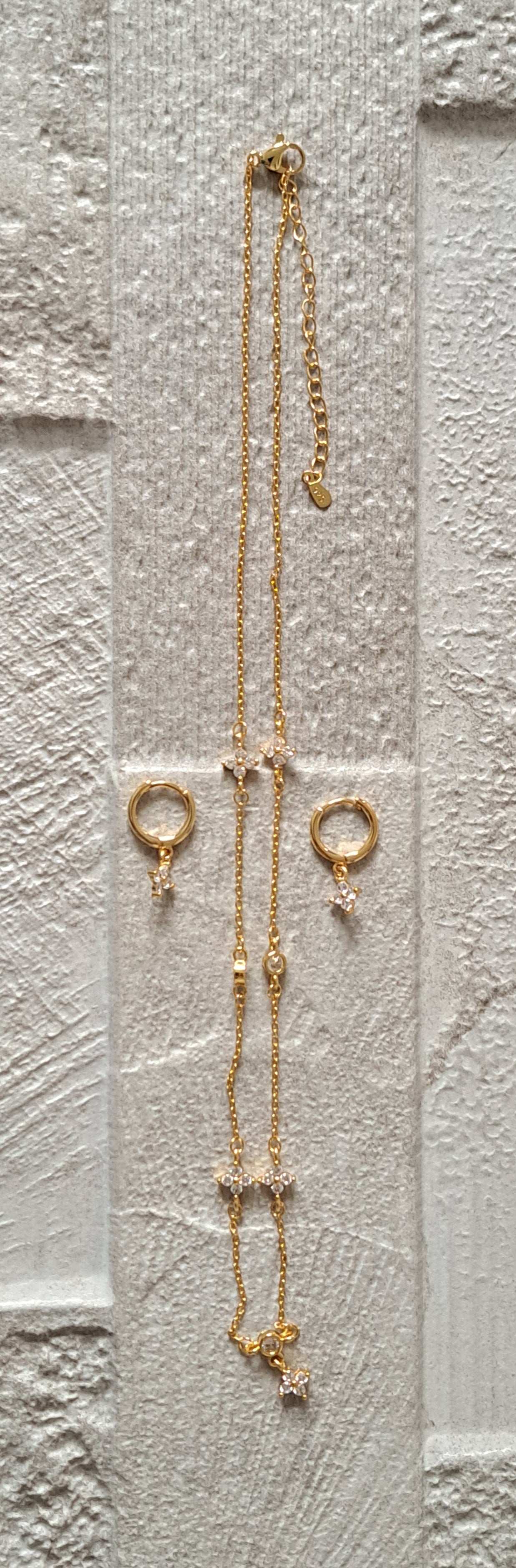 Gold Plated Floral Swarovski Crystal Necklace & Earring Set