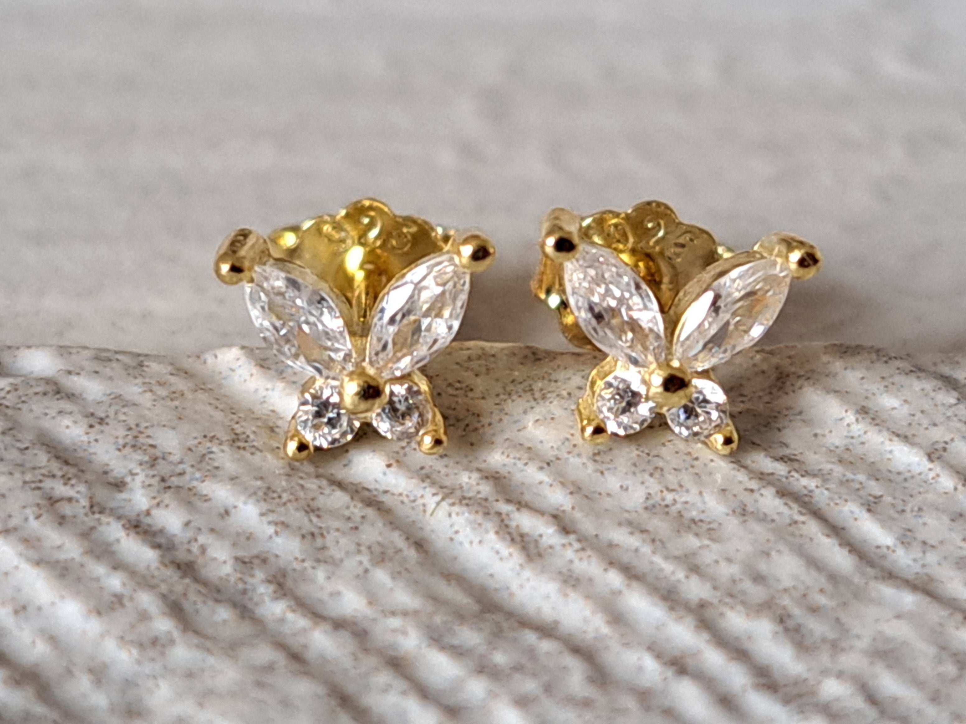 Mini Gold Swarovski Crystal Butterfly Earrings