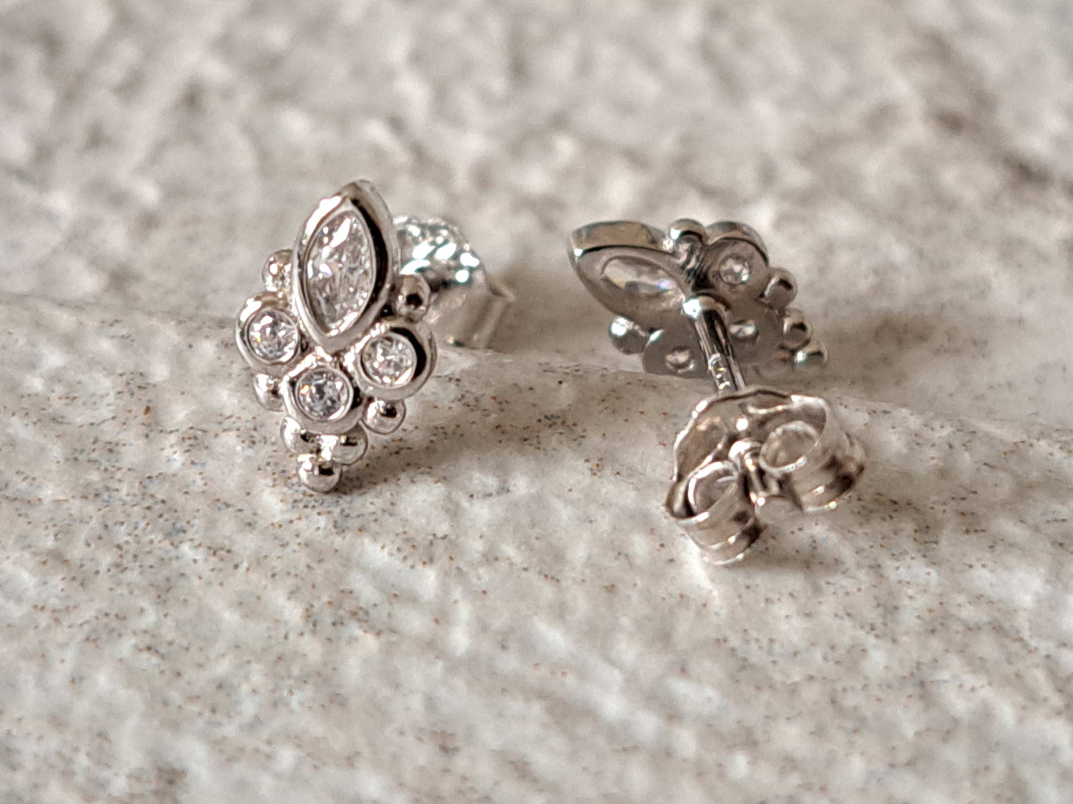 Tiny Sterling Silver Flower Swarovski Crystal Earrings