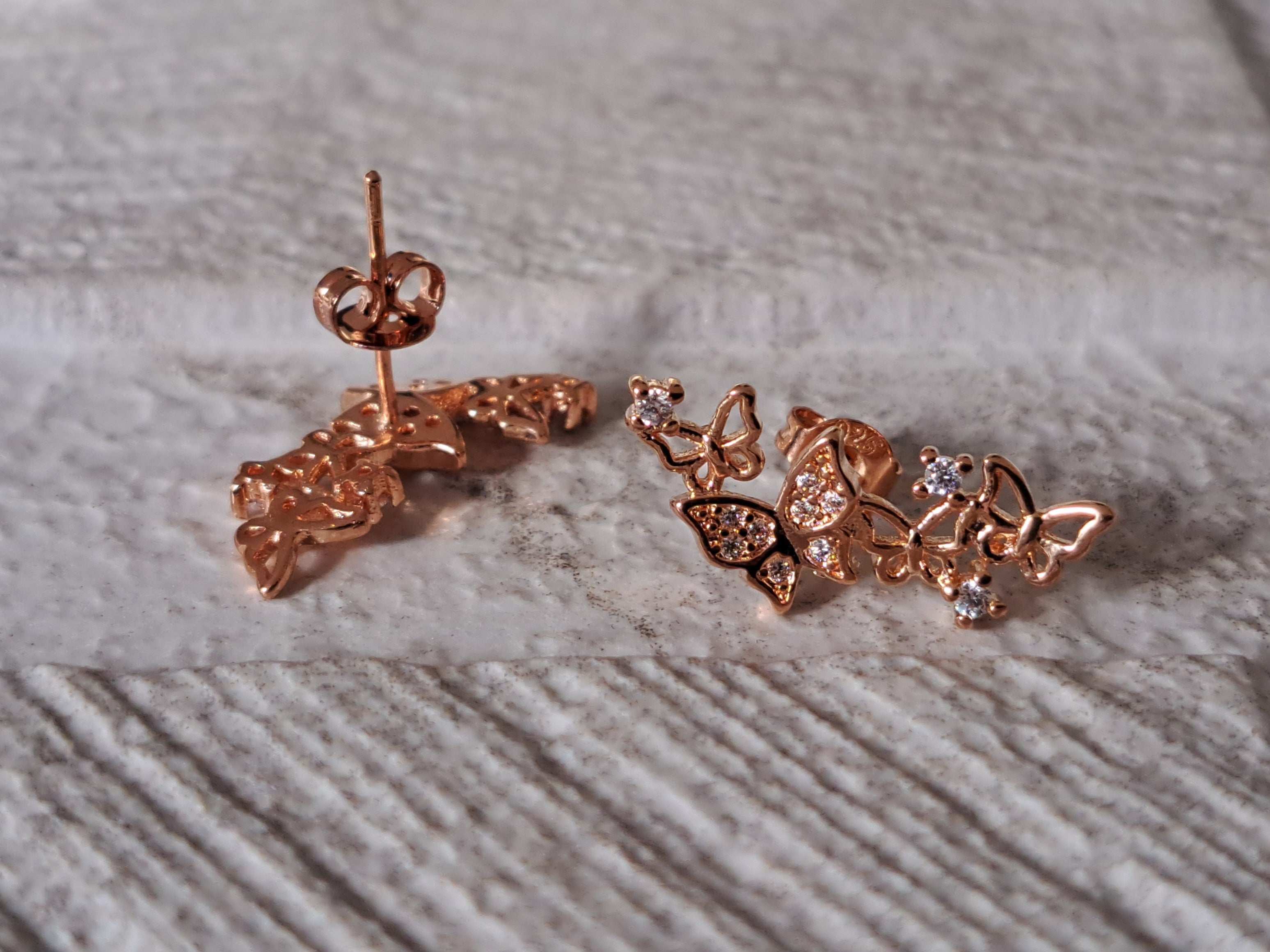 Rose Gold Long Butterfly Swarovski Crystal Earrings