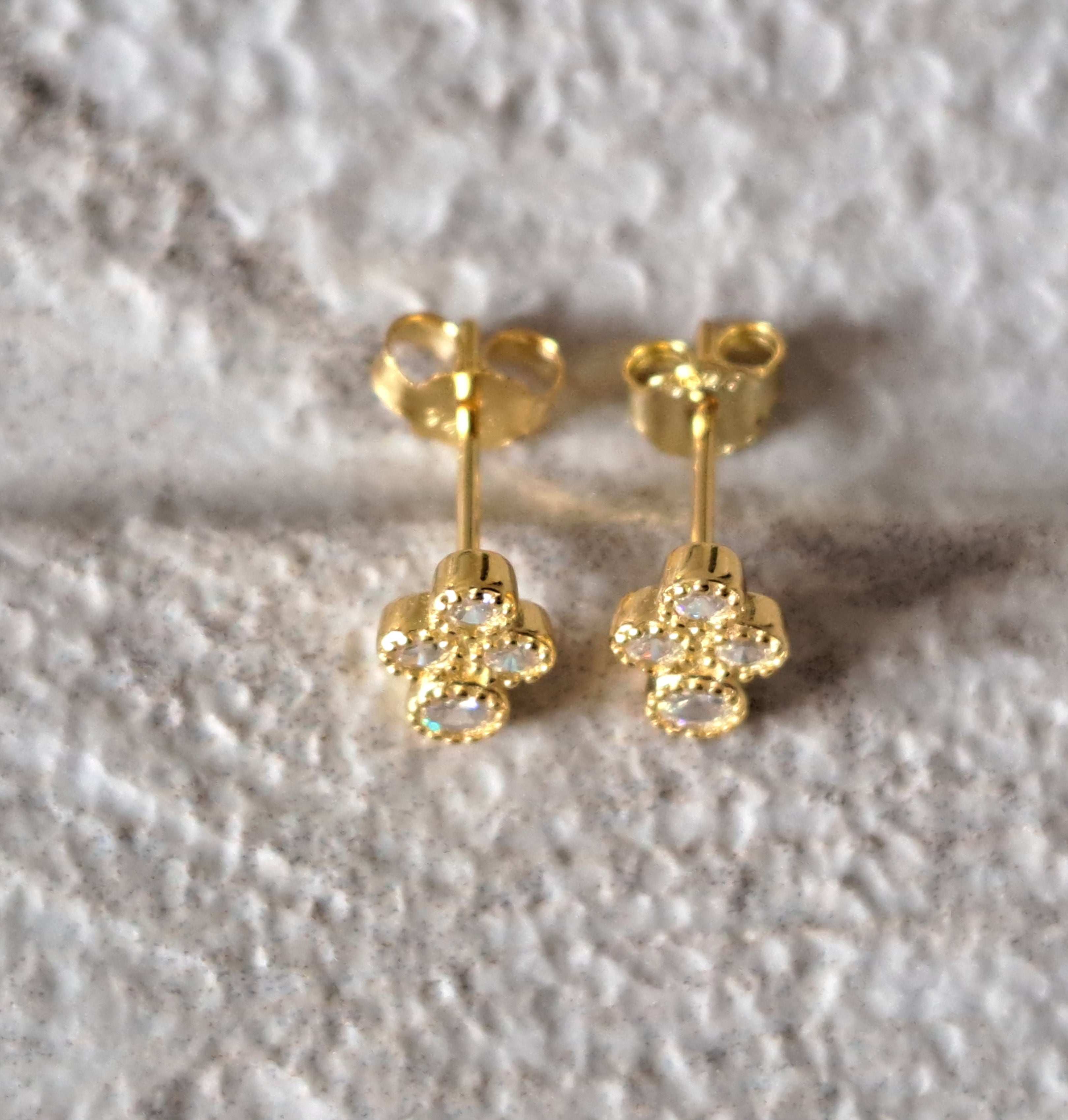 Gold Tiny Circle Swarovski Crystal Earrings