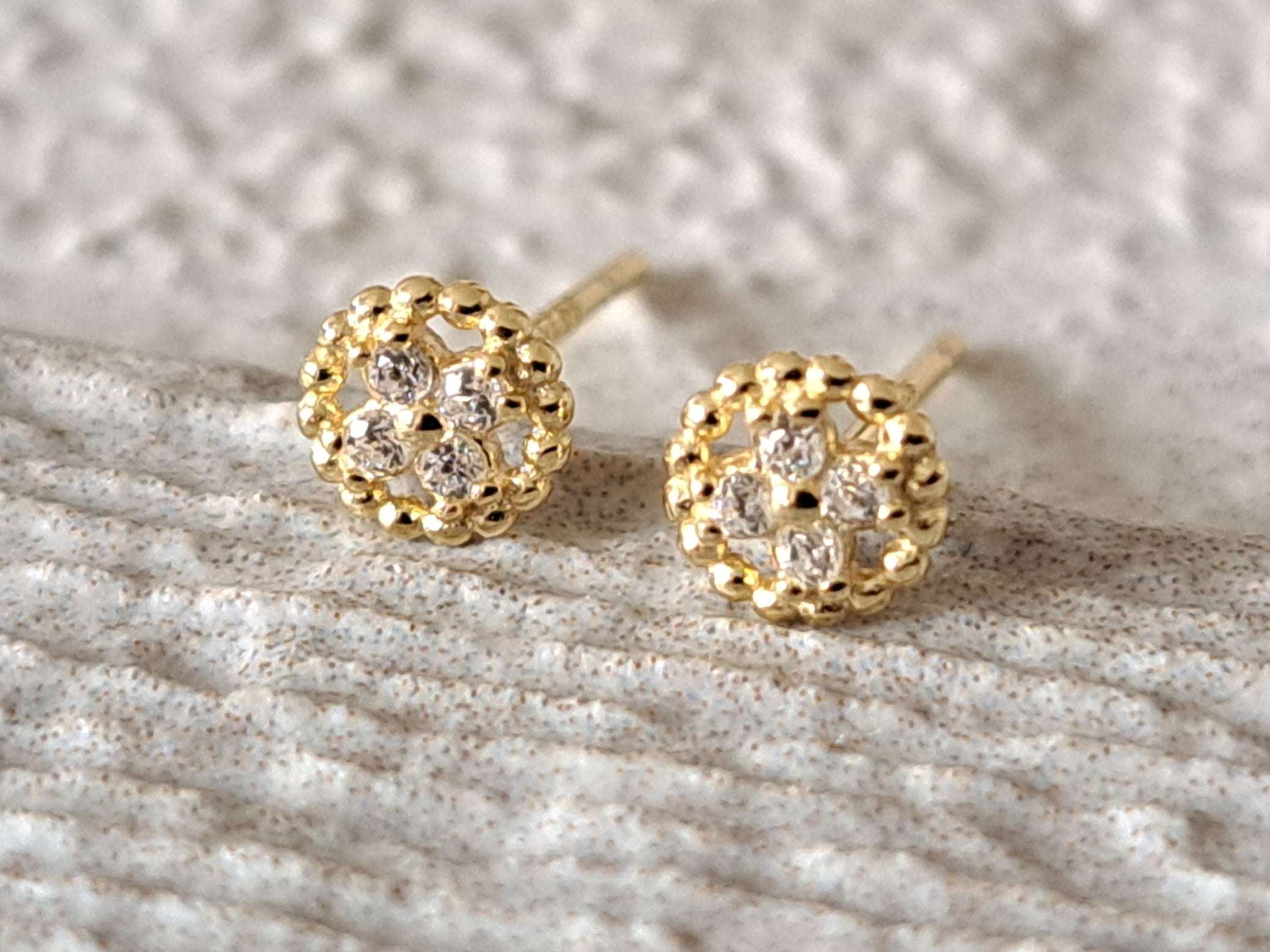Gold Mini Circle Swarovski Crystal Stud Earrings